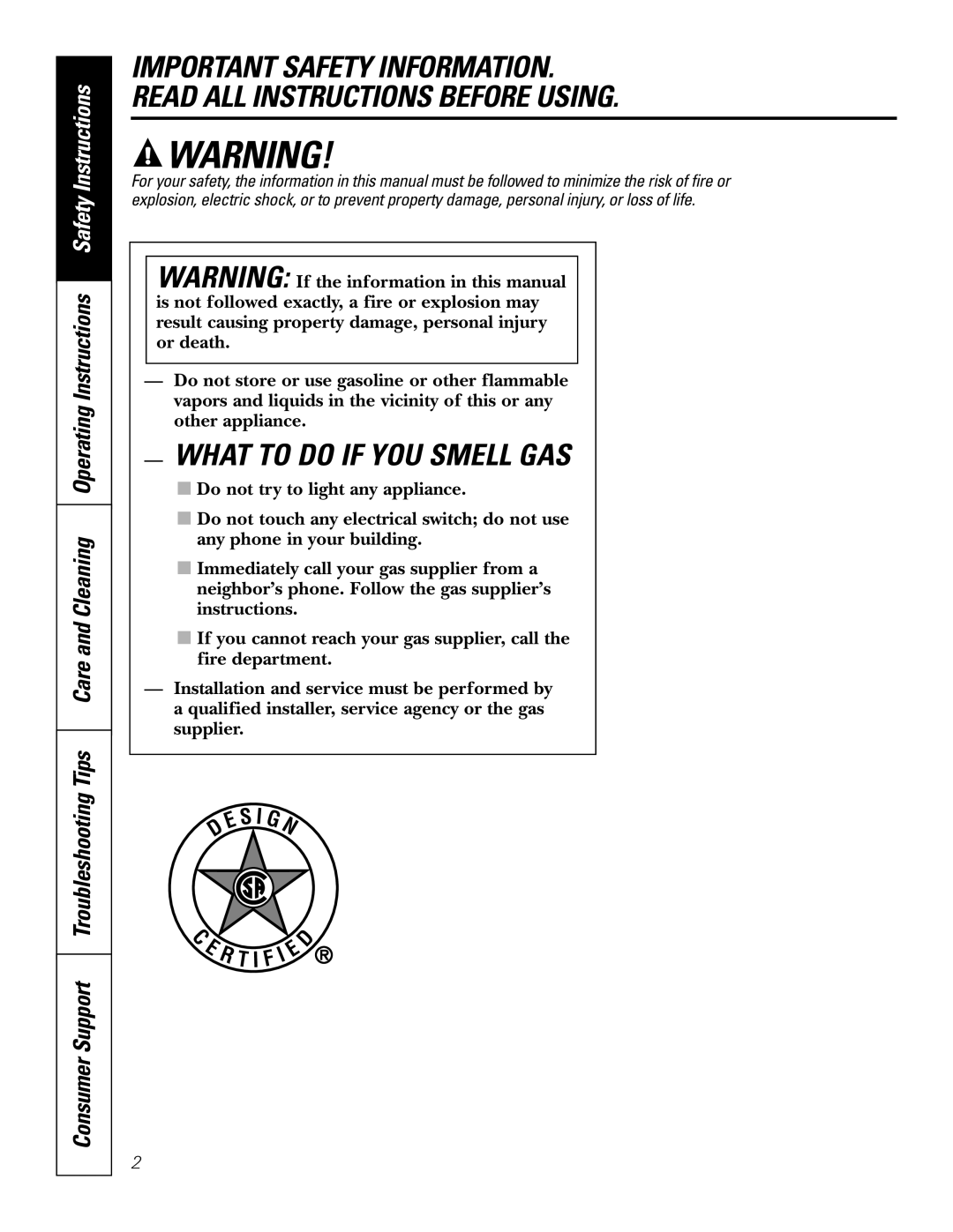 GE JGP990 manual What To Do If You Smell Gas 