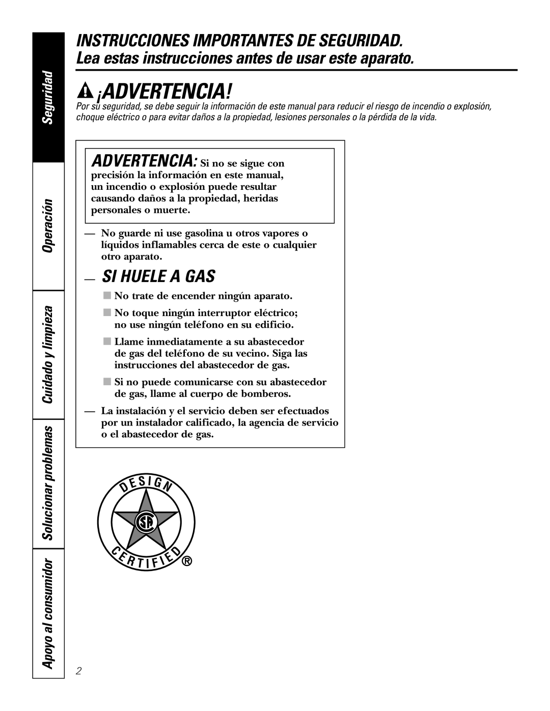 GE JGP990 manual ¡Advertencia, Si Huele A Gas, Seguridad 