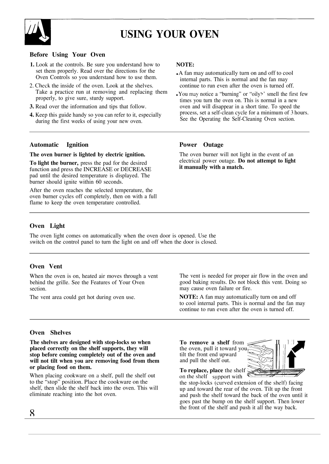 GE JGRP16 warranty Using Your Oven 