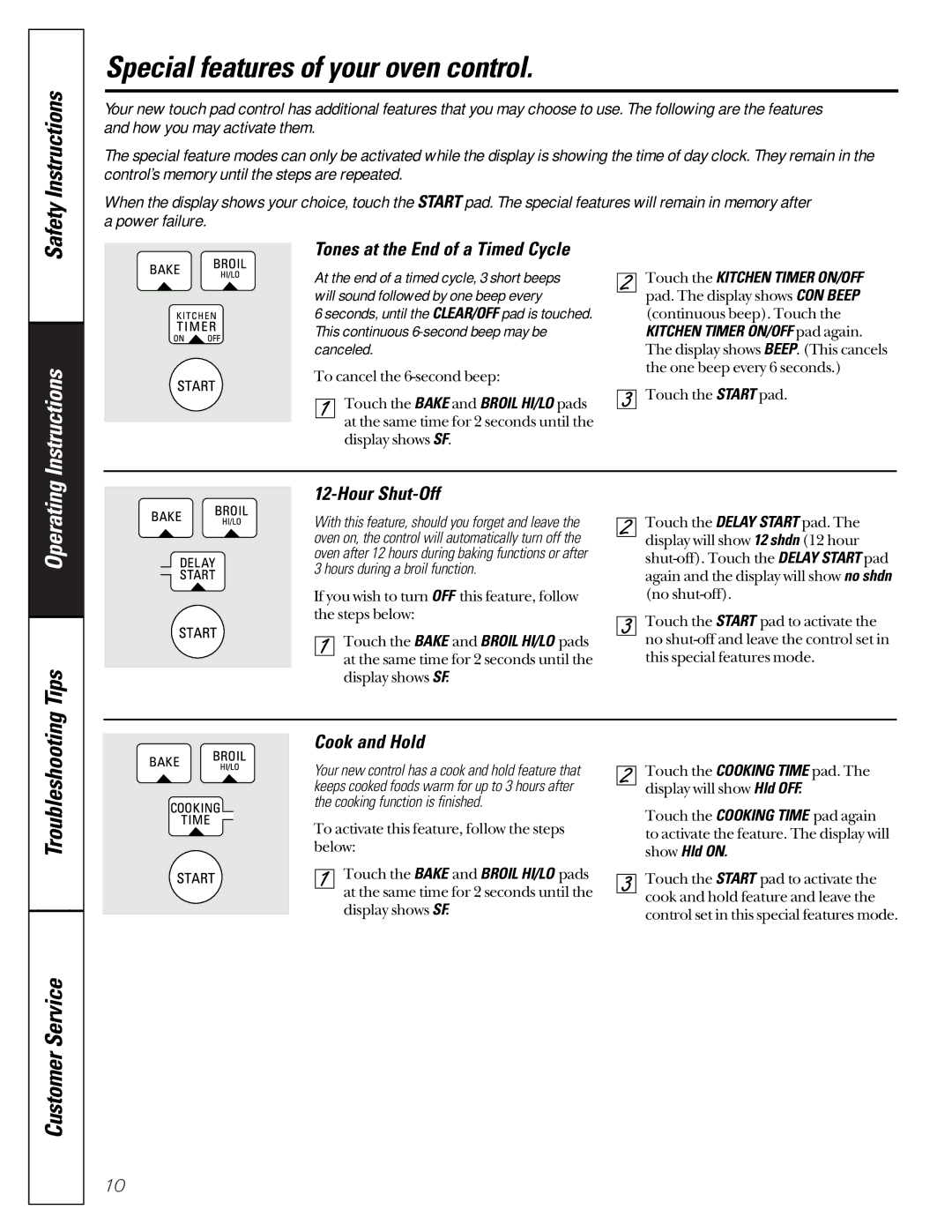 GE JGRP17 Special features of your oven control, Tones at the End of a Timed Cycle, Hour Shut-Off, Cook and Hold 