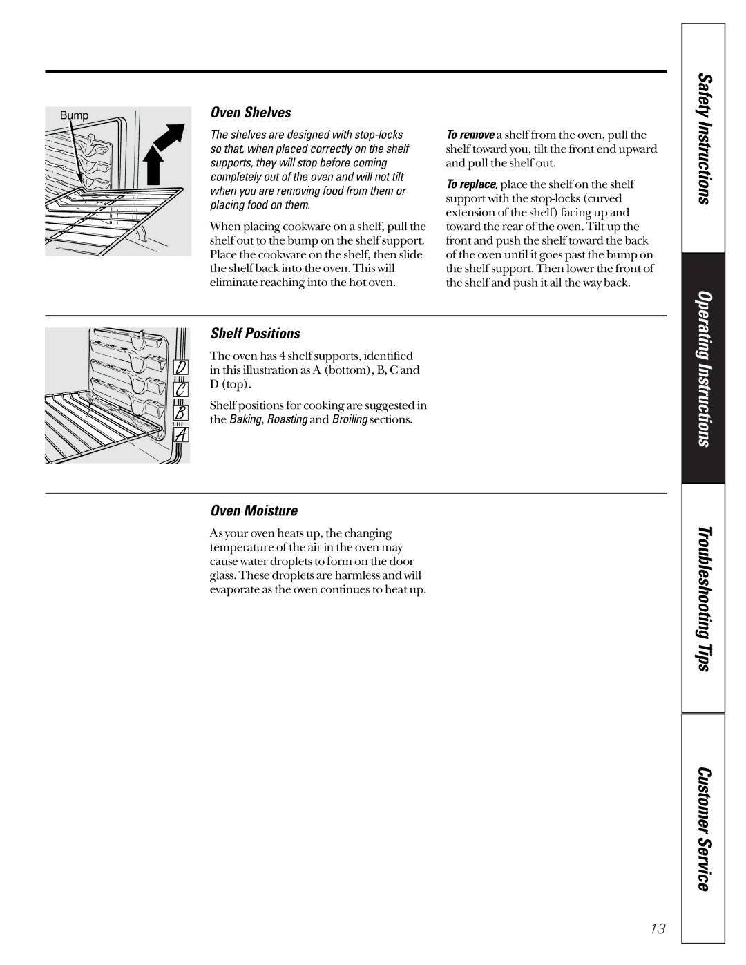 GE JGRP17 owner manual Shelf Positions, Oven Moisture, Oven Shelves 