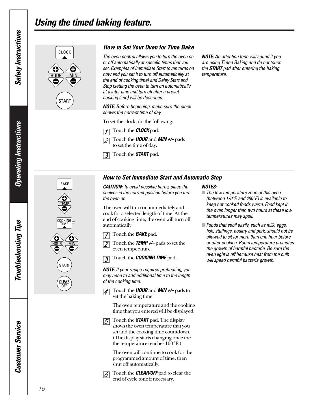 GE JGRP17 owner manual Touch the Clock pad 