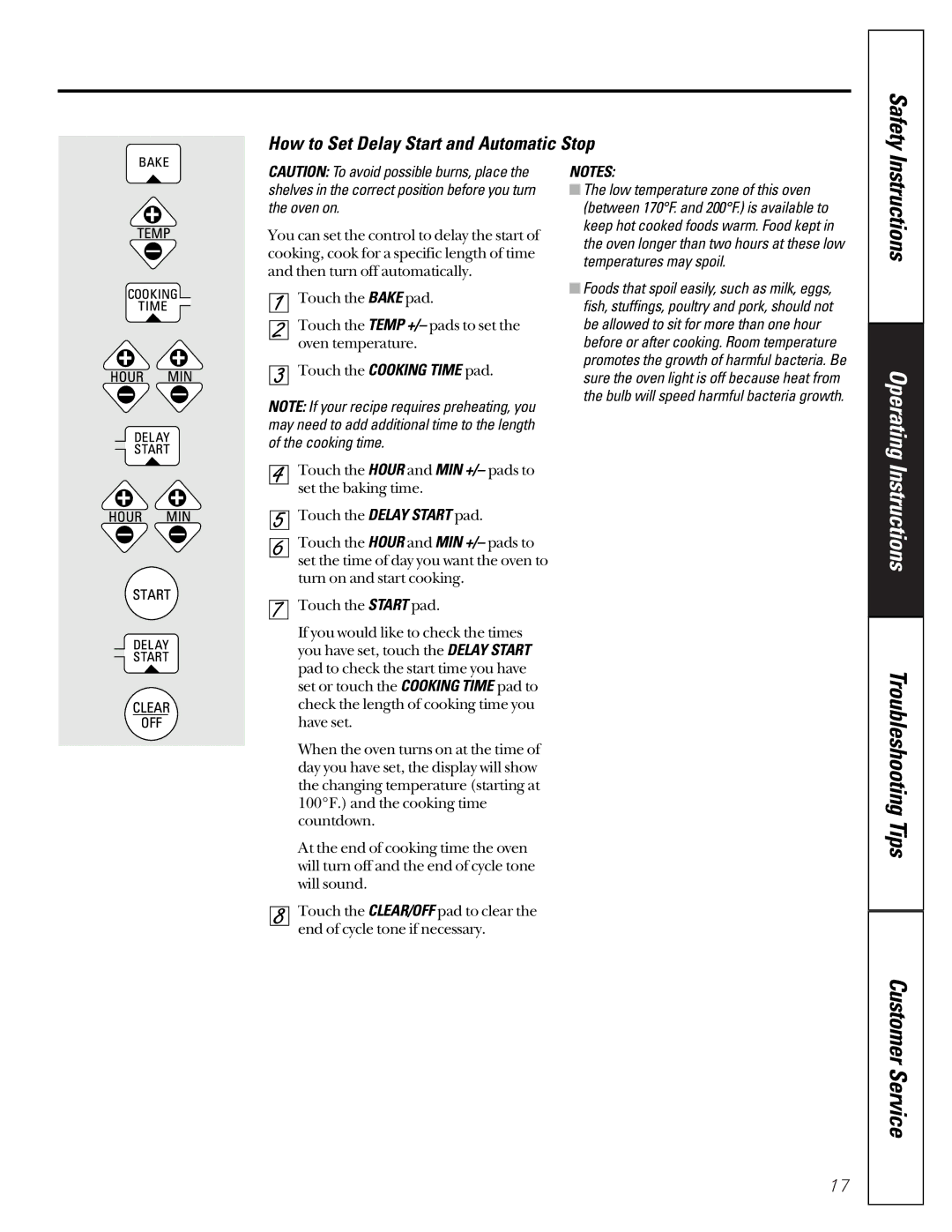 GE JGRP17 owner manual How to Set Delay Start and Automatic Stop 