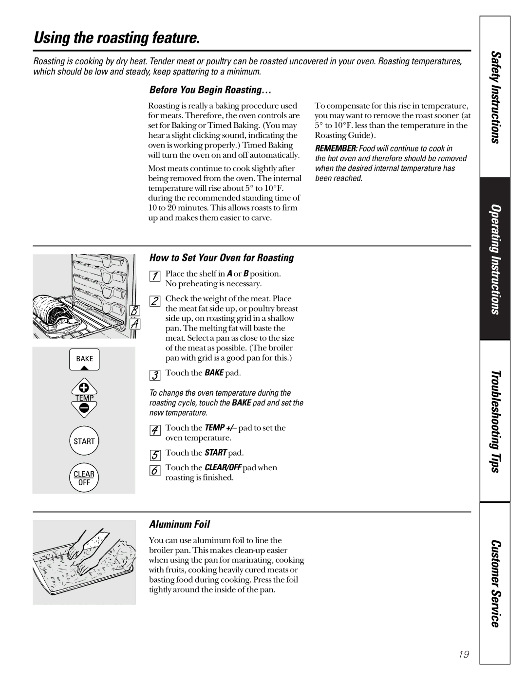 GE JGRP17 owner manual Using the roasting feature, Before You Begin Roasting…, How to Set Your Oven for Roasting 