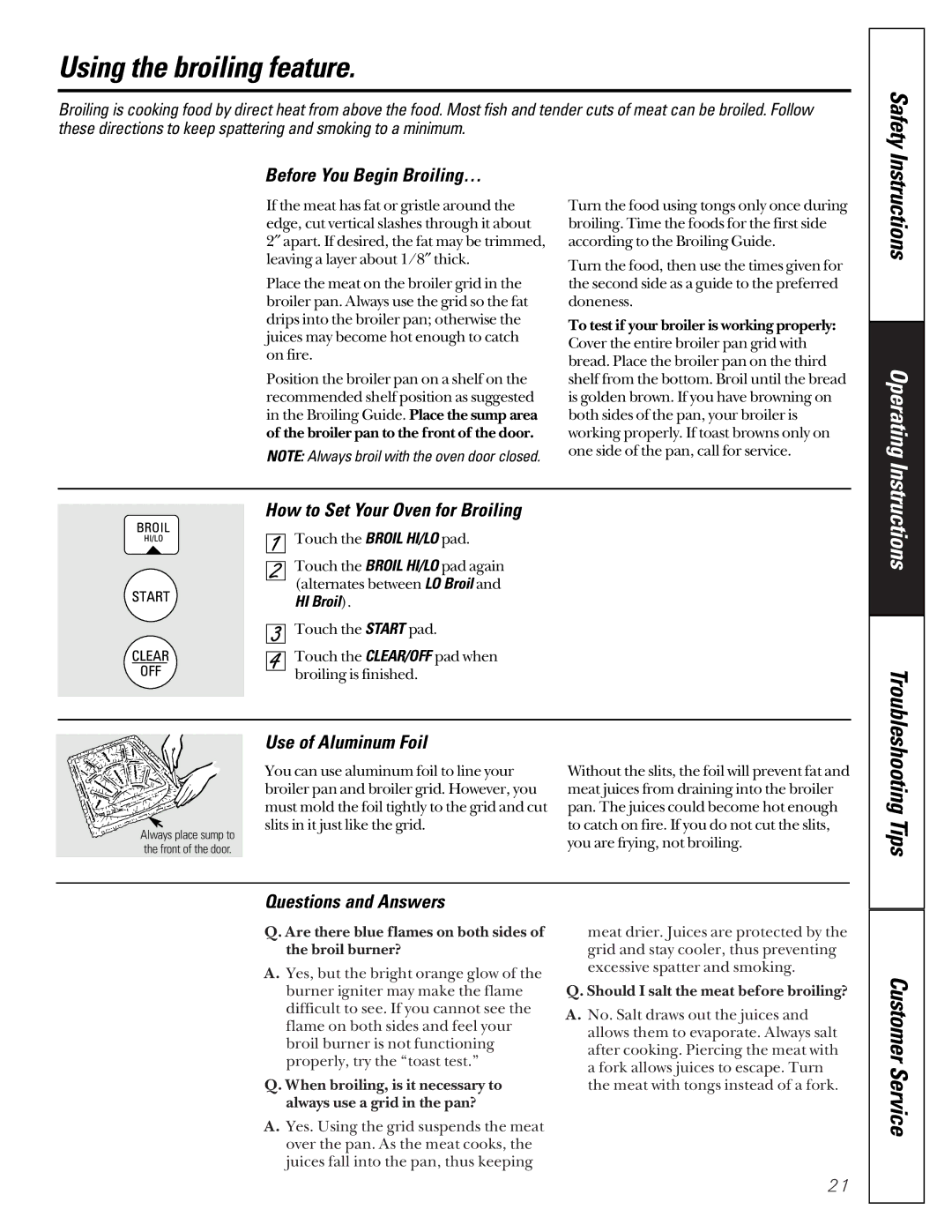 GE JGRP17 Using the broiling feature, Before You Begin Broiling…, How to Set Your Oven for Broiling, Use of Aluminum Foil 