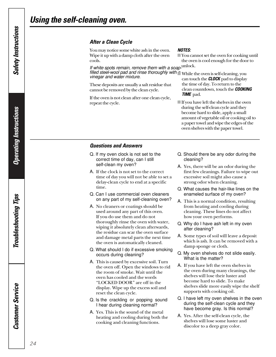 GE JGRP17 owner manual After a Clean Cycle, Questions and Answers 