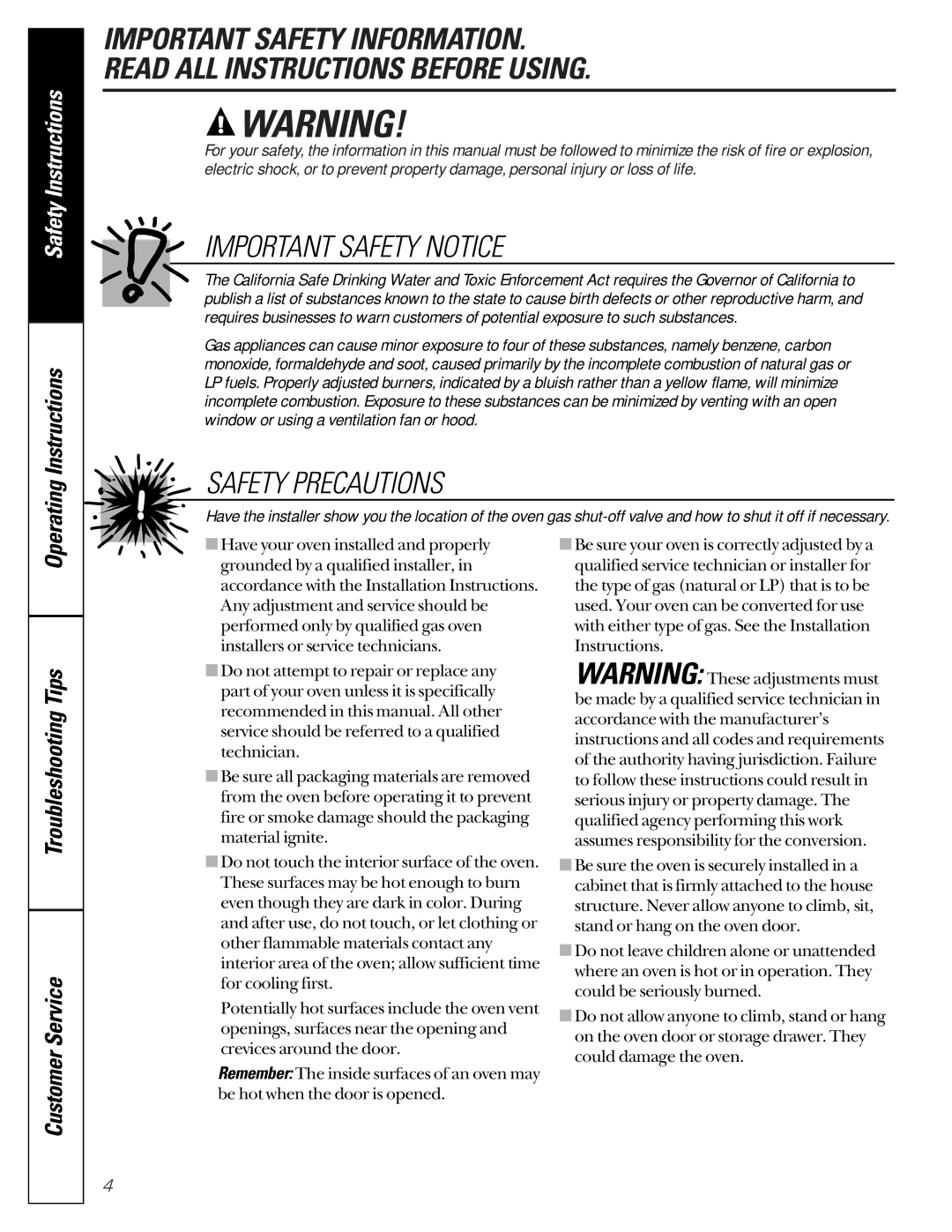 GE JGRP17 owner manual Important Safety Notice 