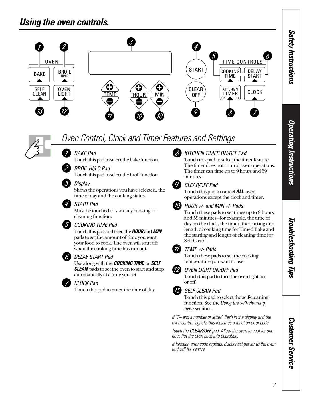 GE JGRP17 owner manual Using the oven controls, Oven Control, Clock and Timer Features and Settings 