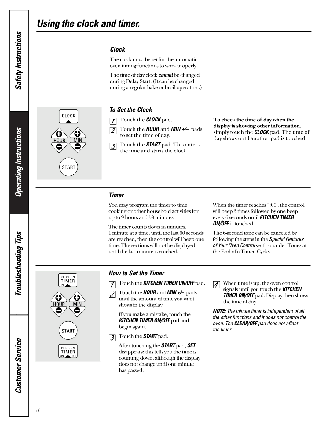 GE JGRP17 owner manual Using the clock and timer, To Set the Clock, How to Set the Timer 