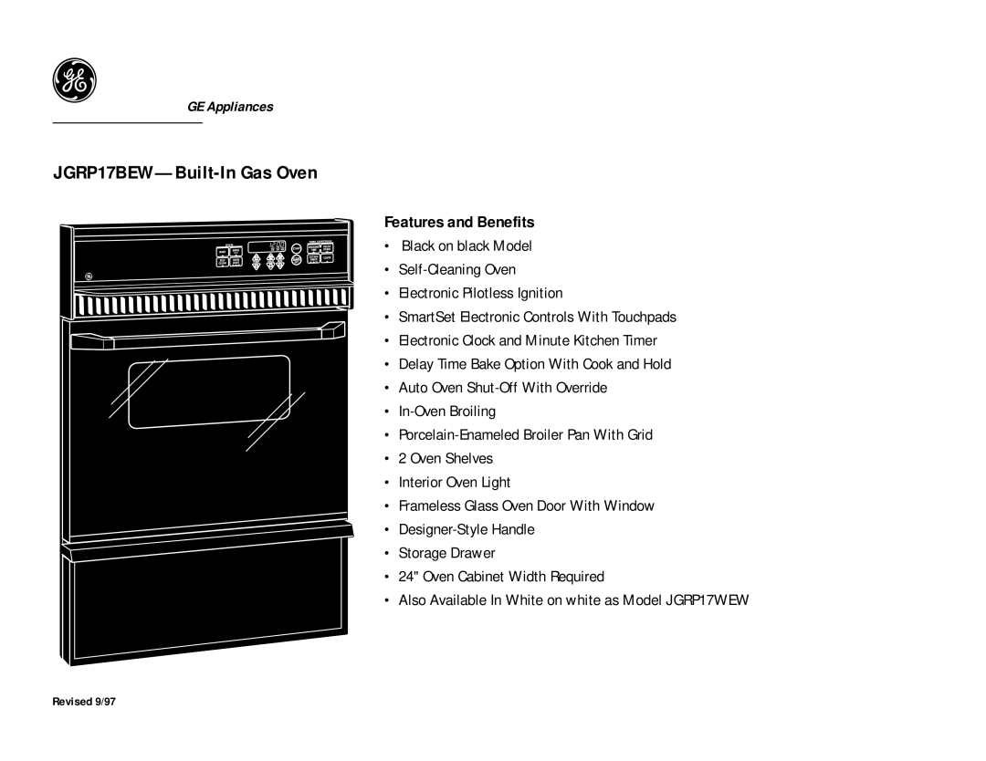 GE JGRP17BEW dimensions Features and Benefits 