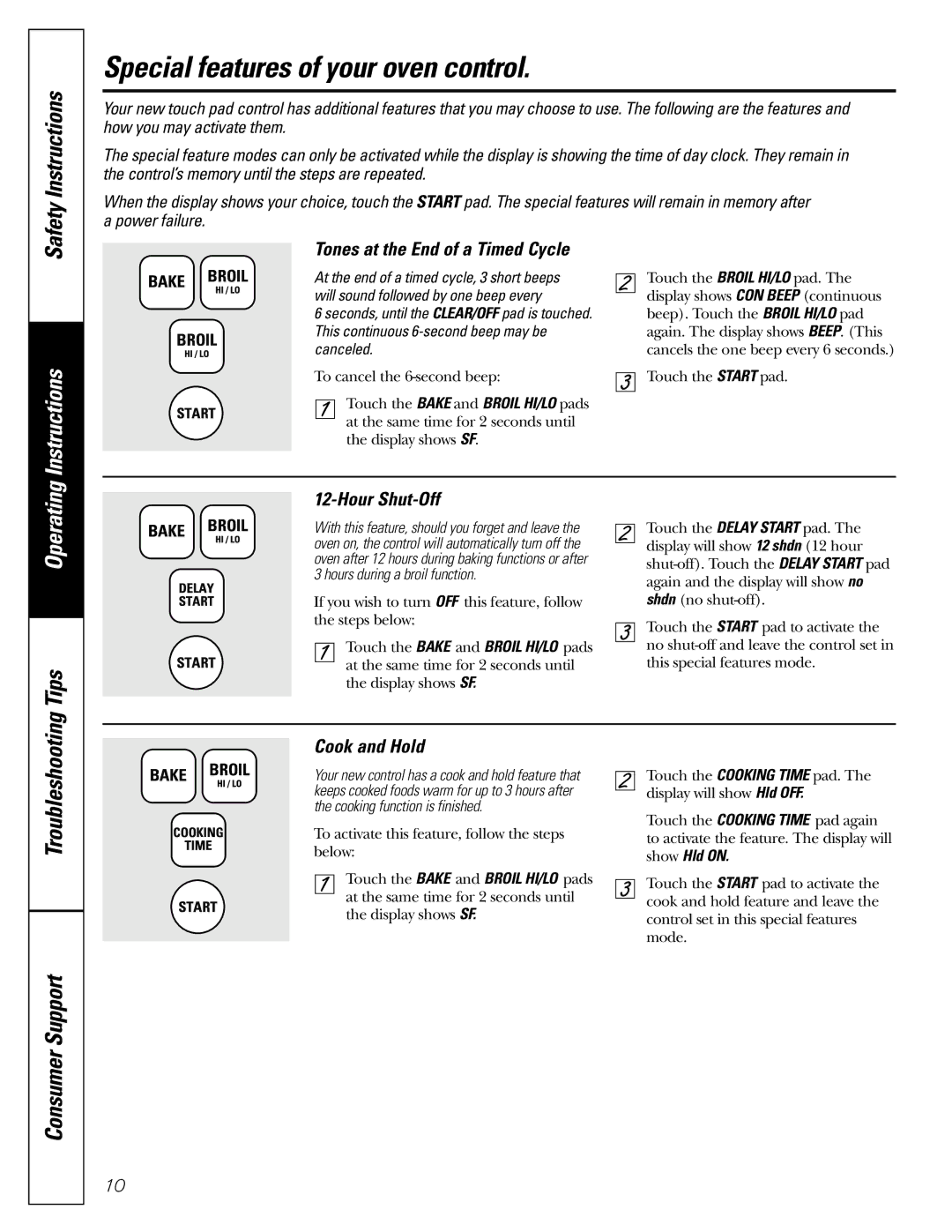 GE JGRP20 Special features of your oven control, Tones at the End of a Timed Cycle, Hour Shut-Off, Cook and Hold 