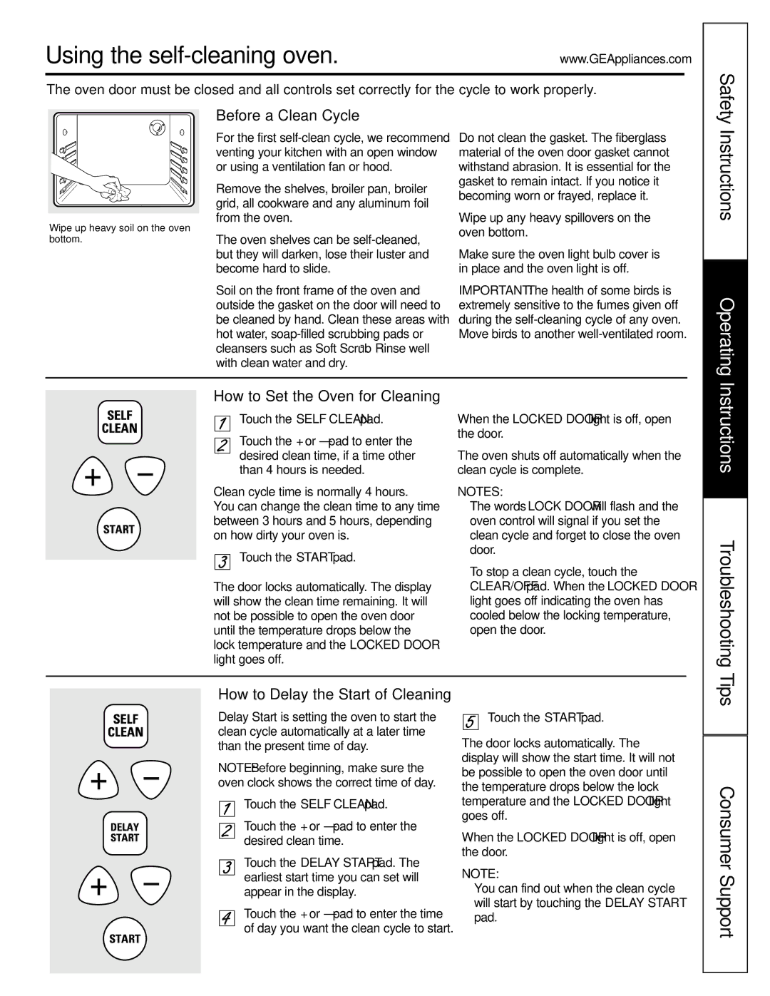 GE JGRP20 owner manual Using the self-cleaning oven, Before a Clean Cycle, How to Set the Oven for Cleaning, Safety 