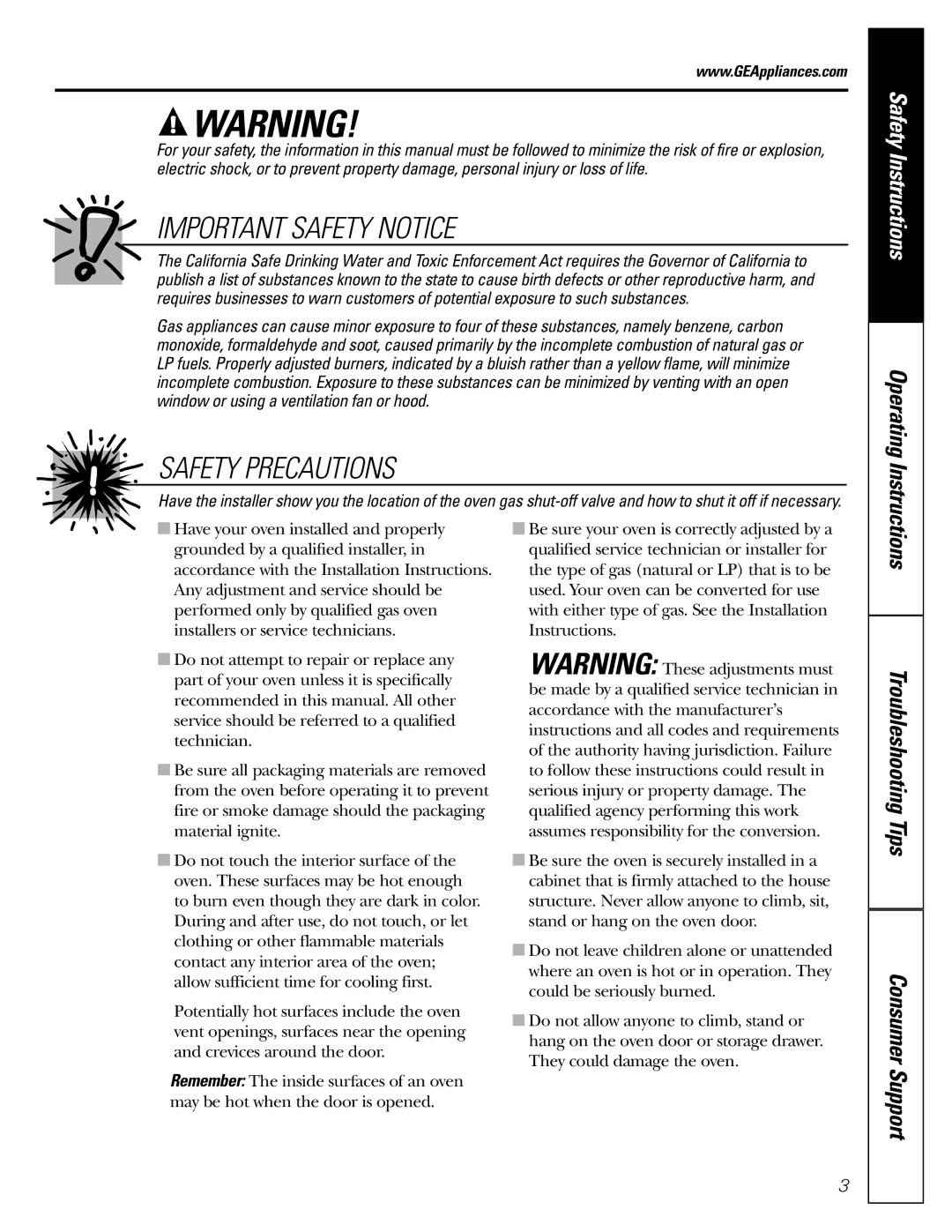 GE JGRP20 owner manual Important Safety Notice 