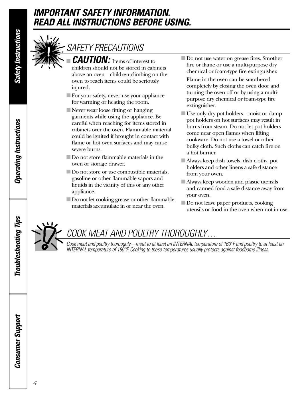 GE JGRP20 owner manual Cook Meat and Poultry THOROUGHLY… 