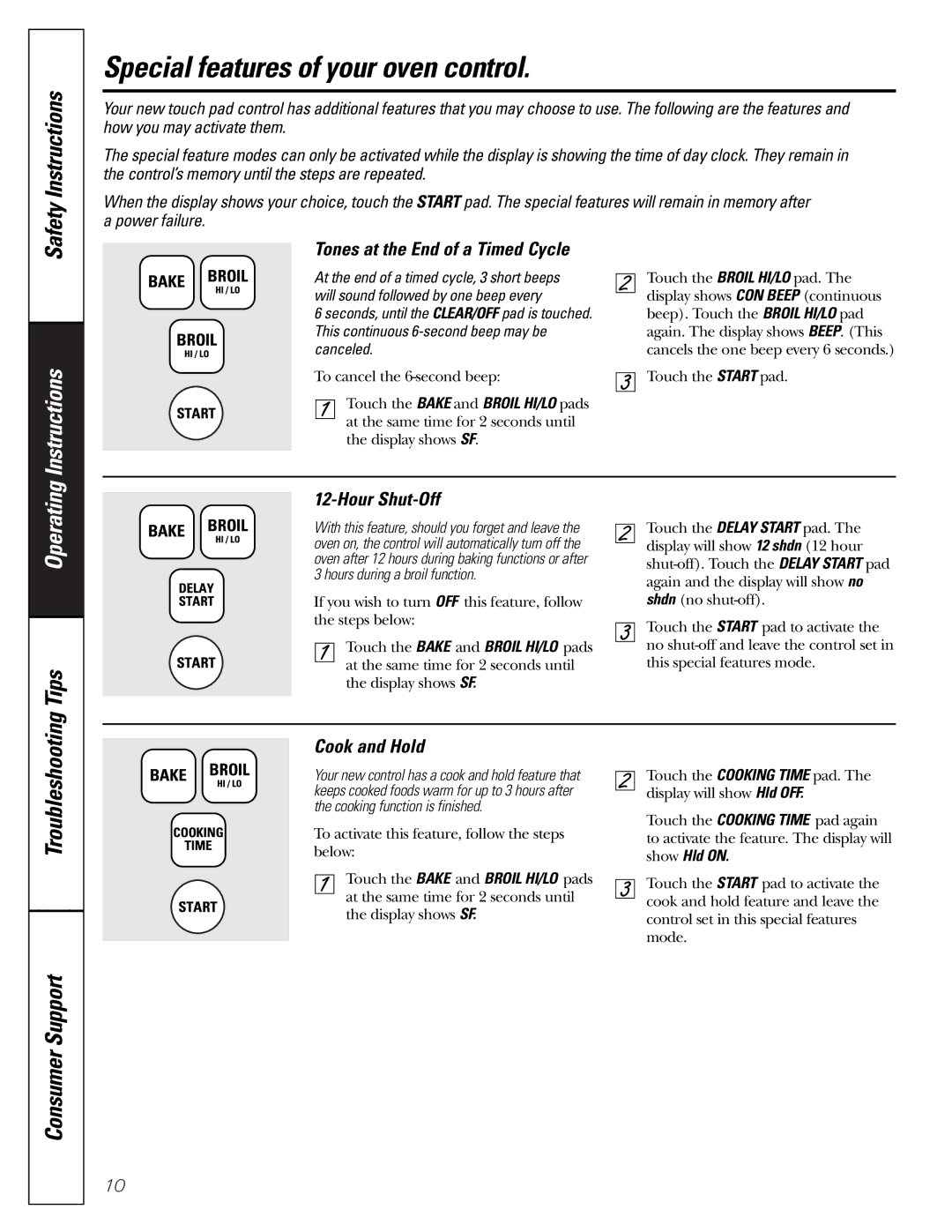 GE JGRP20 Special features of your oven control, Tones at the End of a Timed Cycle, Hour Shut-Off, Cook and Hold 