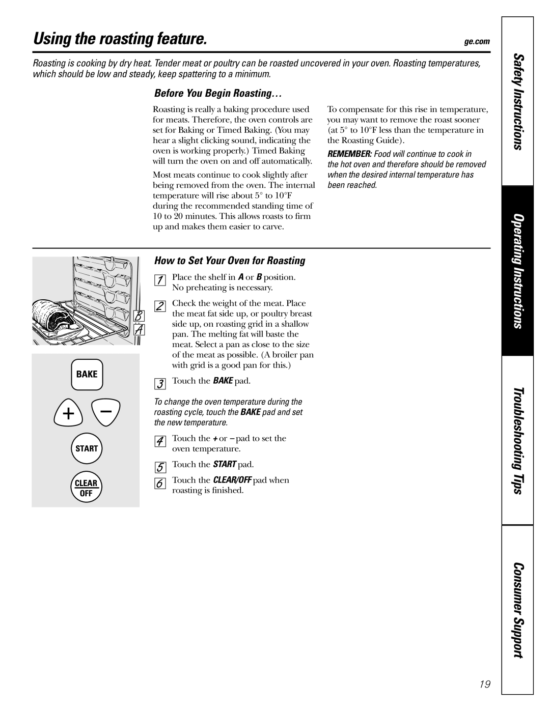 GE JGRP20 owner manual Using the roasting feature, Before You Begin Roasting…, How to Set Your Oven for Roasting 