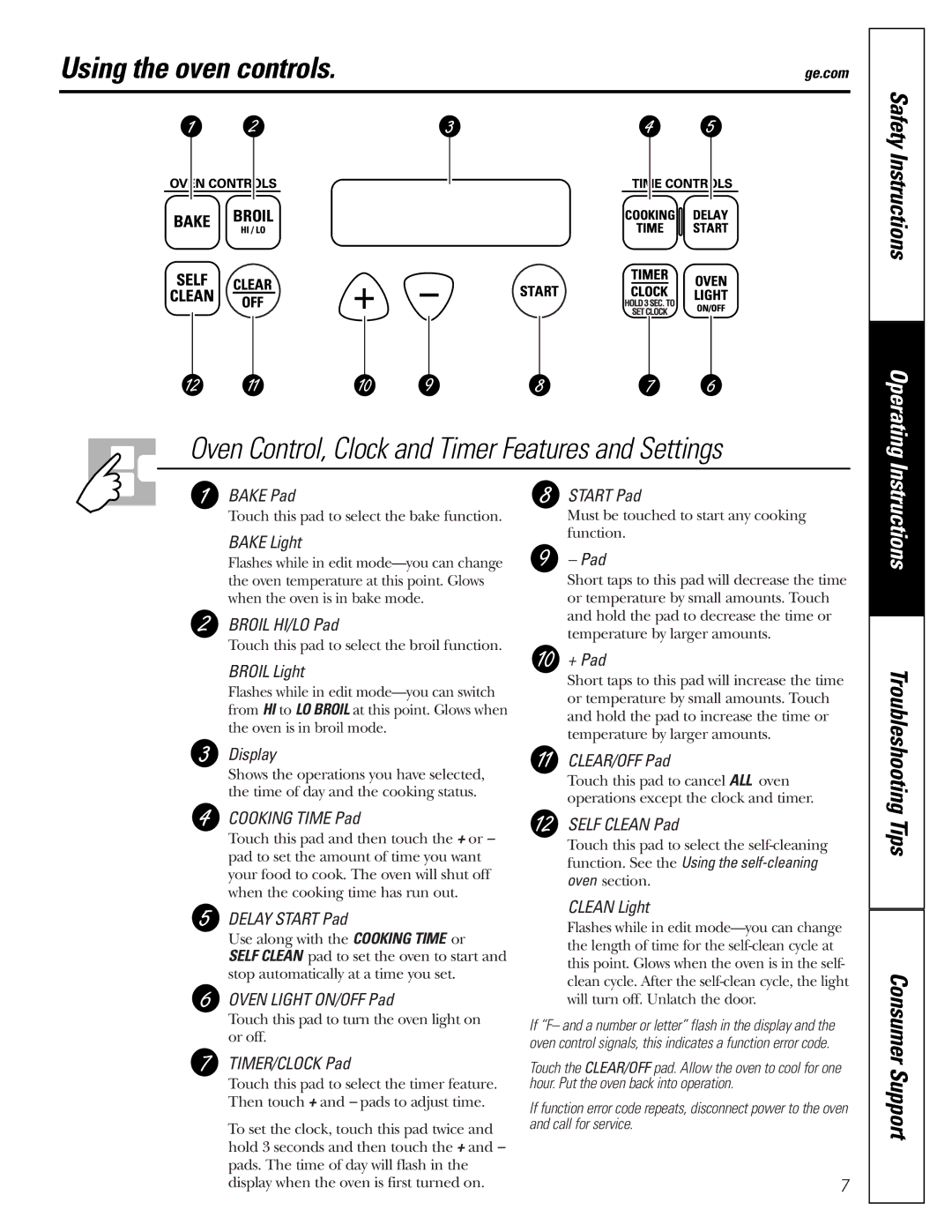 GE JGRP20 owner manual Using the oven controls, Oven Control, Clock and Timer Features and Settings 