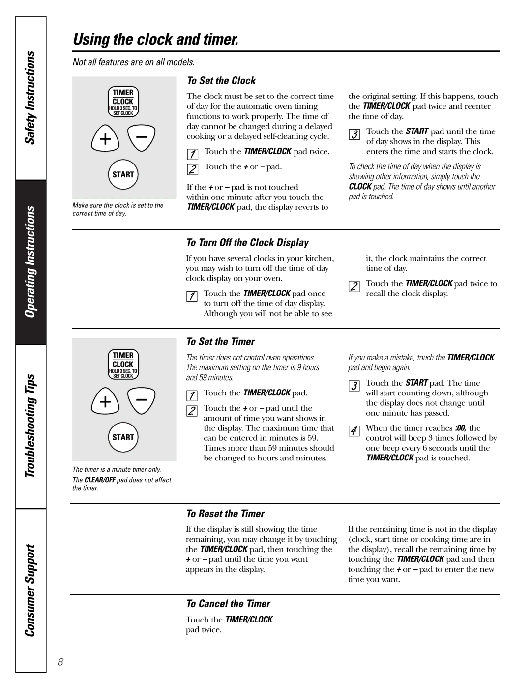 GE JGRP20 owner manual Using the clock and timer 