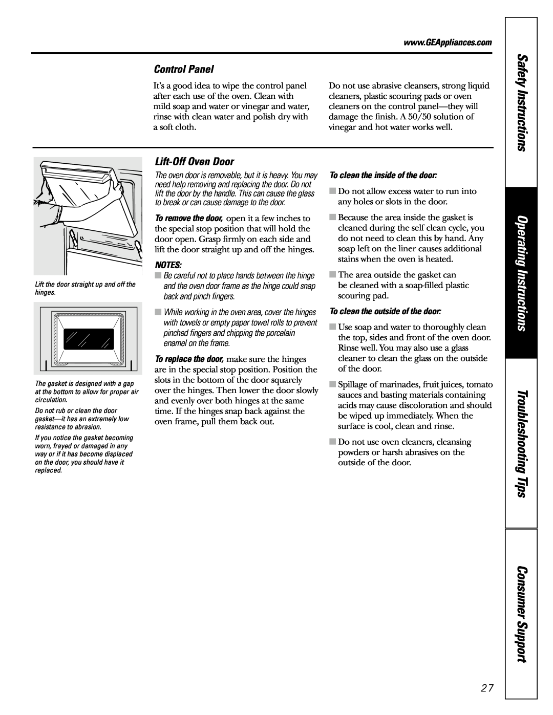 GE JGRP20 owner manual Control Panel, Lift-OffOven Door, Operating Instructions, Troubleshooting Tips, Consumer Support 