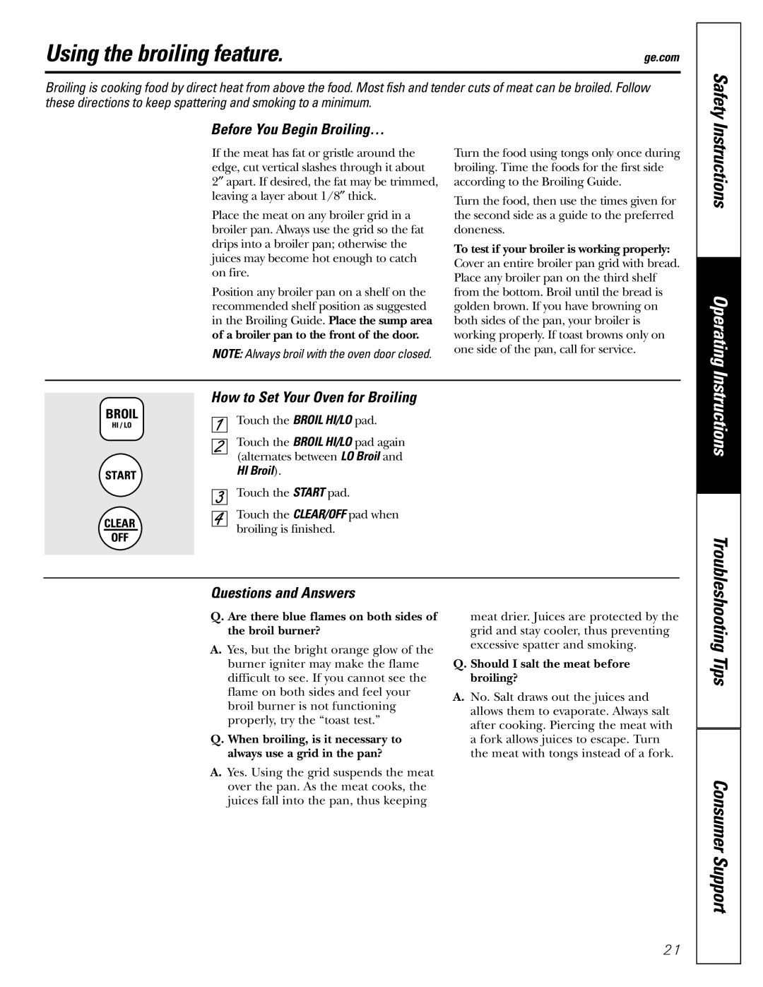 GE JGRP20 Using the broiling feature, Before You Begin Broiling…, How to Set Your Oven for Broiling, Safety, Instructions 