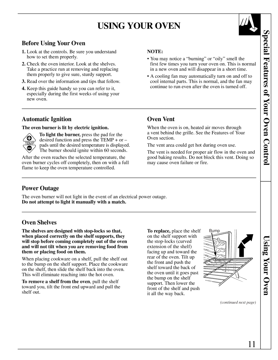 GE JGRS14 warranty Using Your Oven 