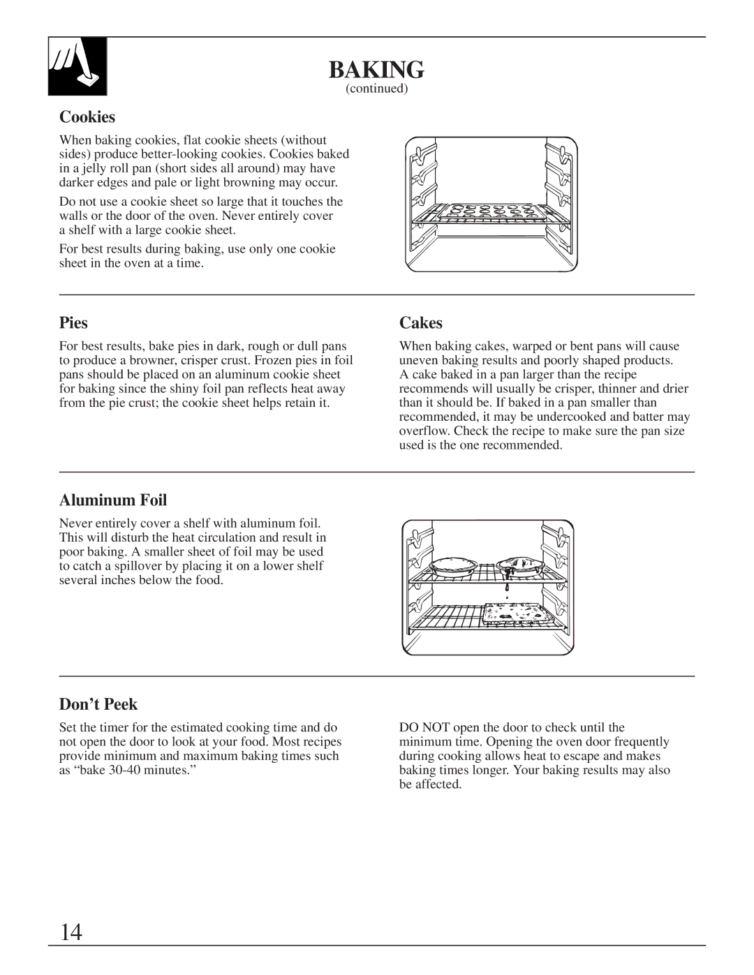 GE JGRS14 warranty Cookies, Pies, Cakes, Aluminum Foil, Don’t Peek 