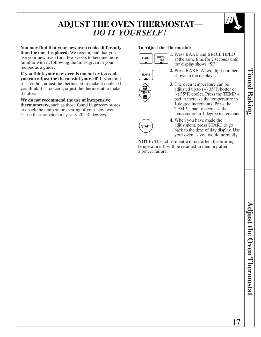 GE JGRS14 warranty Adjust the Oven Thermostat, Do IT Yourself 