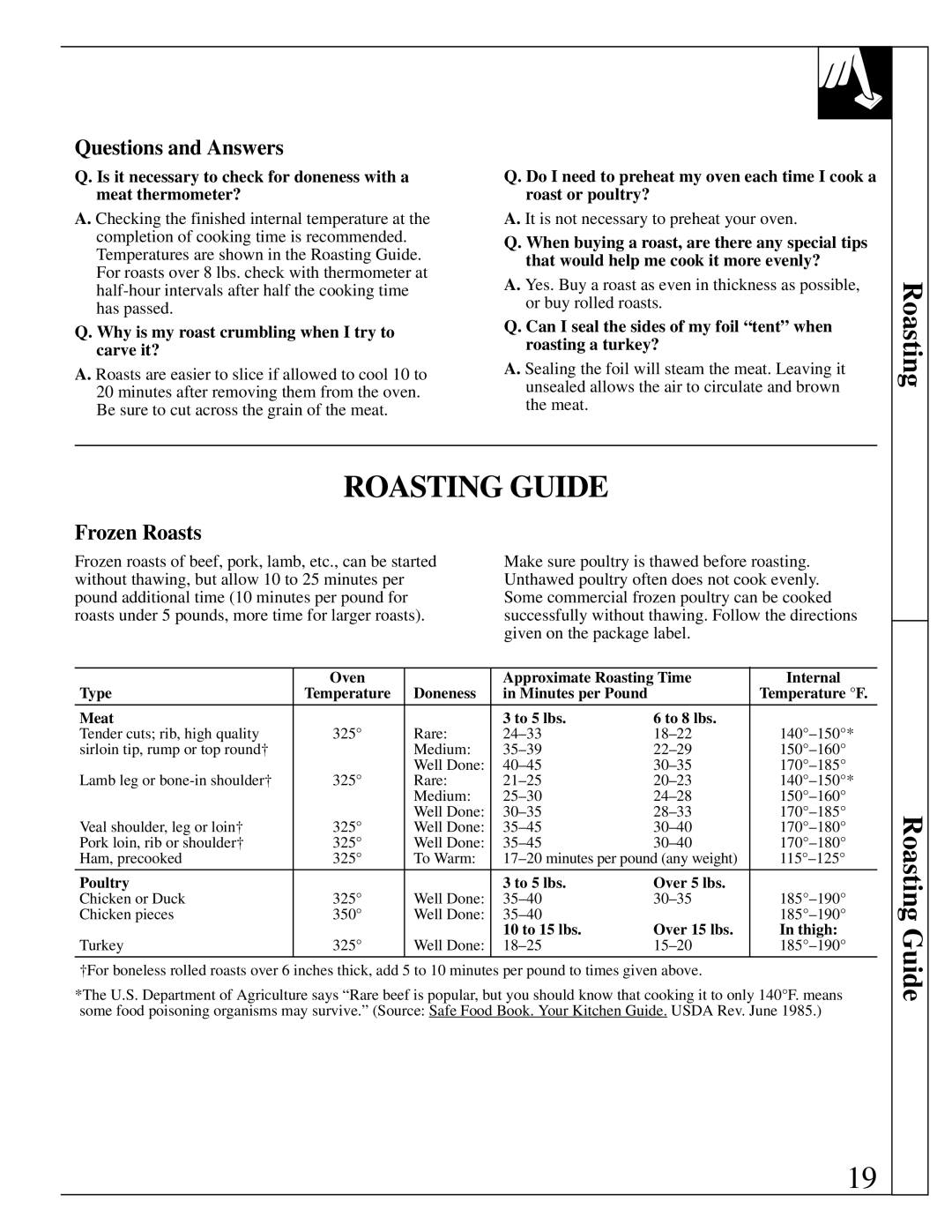 GE JGRS14 warranty Roasting Guide, Questions and Answers, Frozen Roasts, Why is my roast crumbling when I try to carve it? 