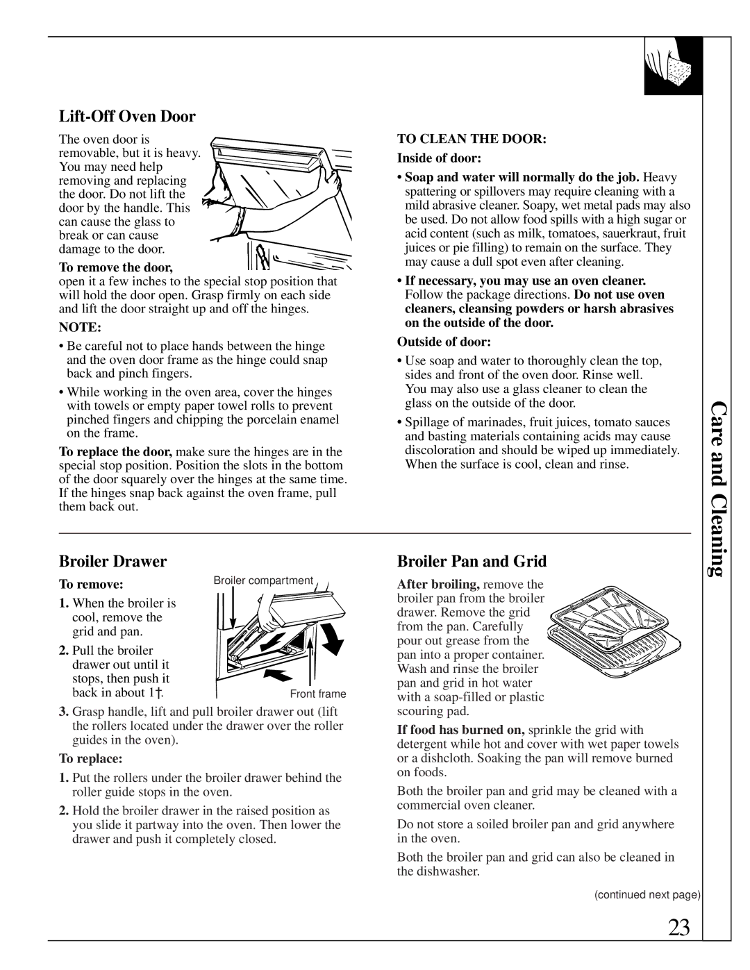 GE JGRS14 warranty Lift-Off Oven Door, Broiler Drawer, Broiler Pan and Grid 