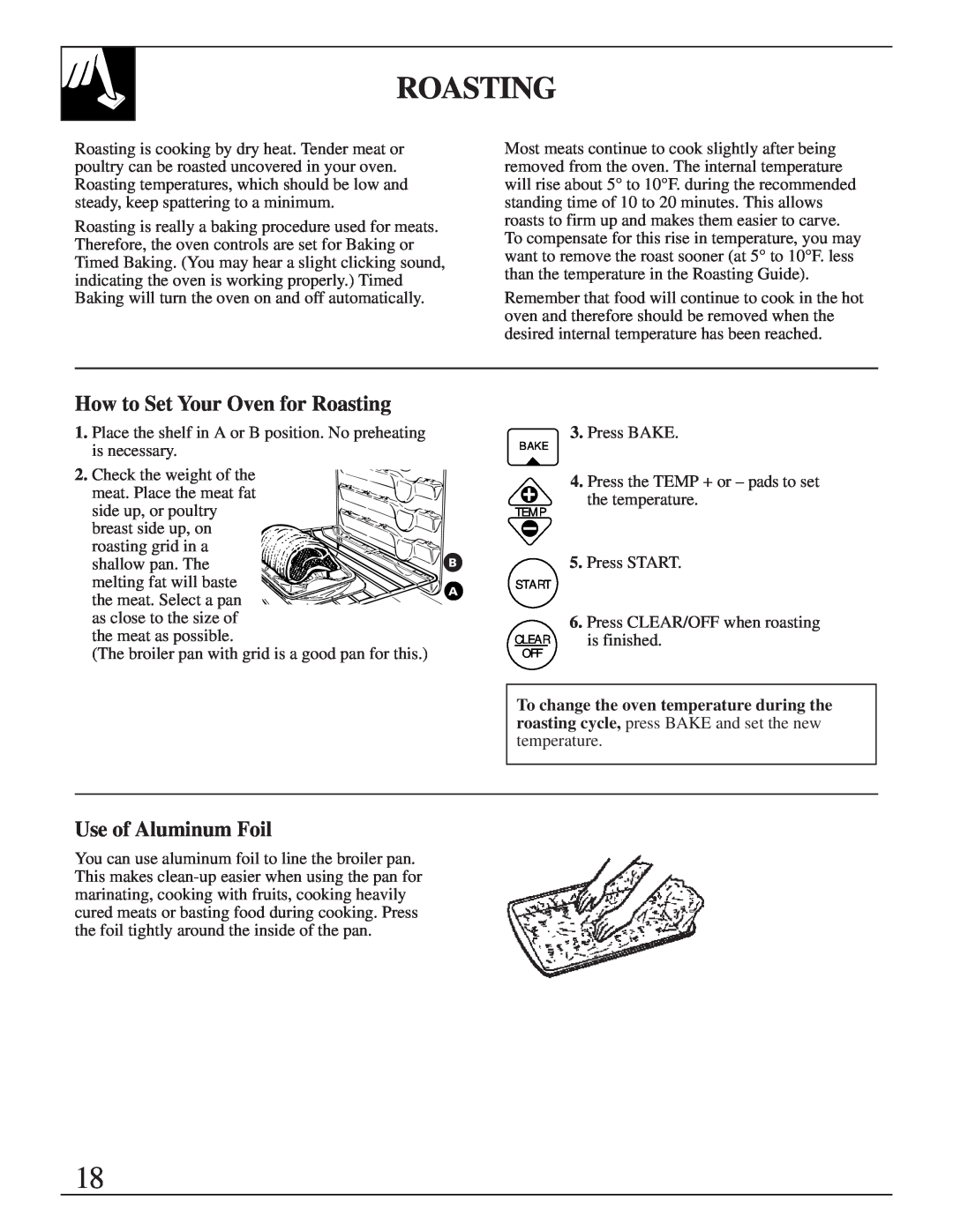 GE JGRS14 warranty How to Set Your Oven for Roasting, Use of Aluminum Foil 