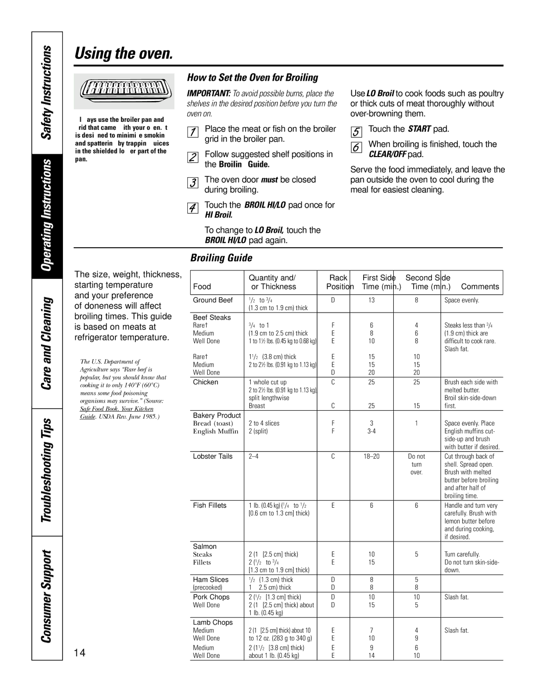 GE JGS905 owner manual How to Set the Oven for Broiling, Broiling Guide, HI Broil 