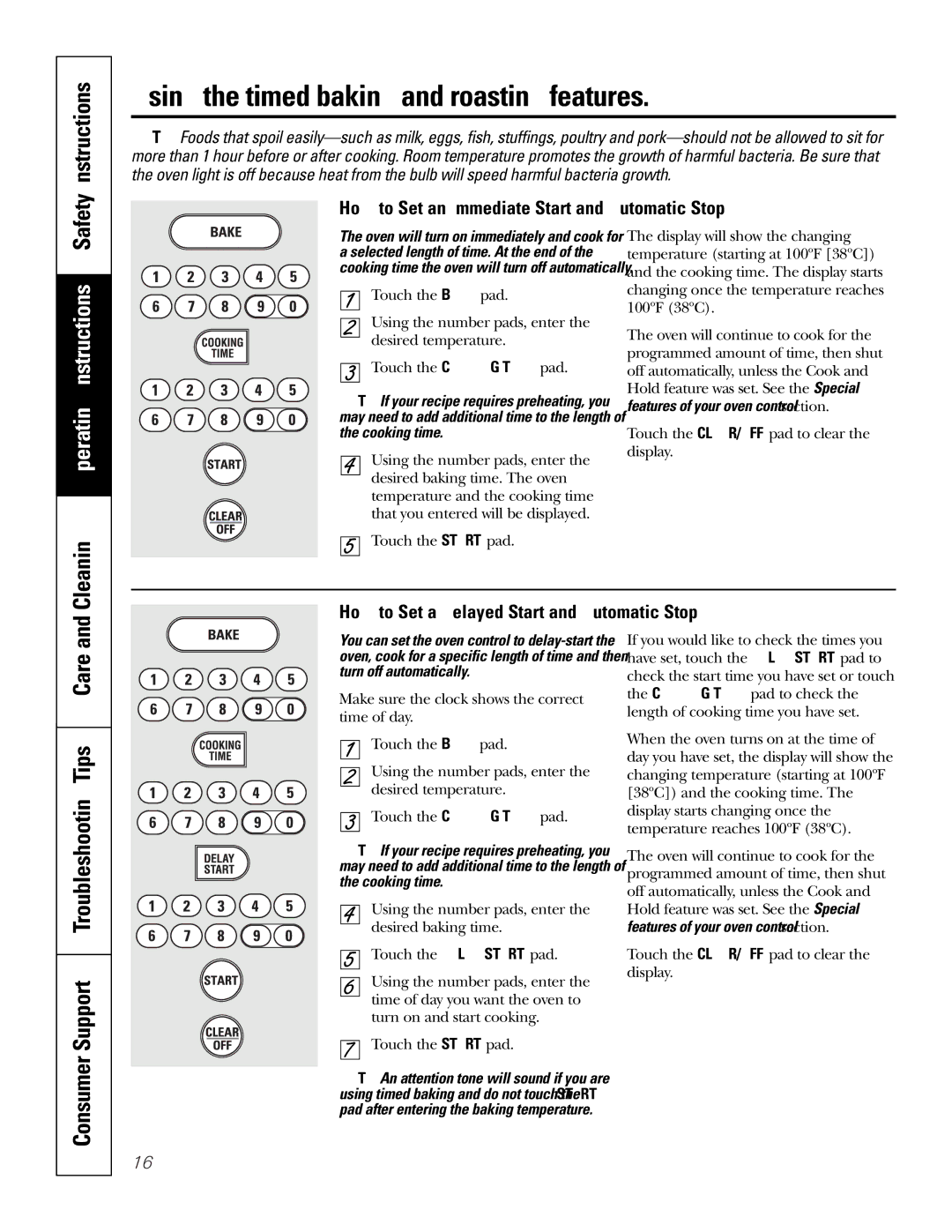 GE JGS905 owner manual Using the timed baking and roasting features, Safety Instructions, Cleaning Operating Instructions 