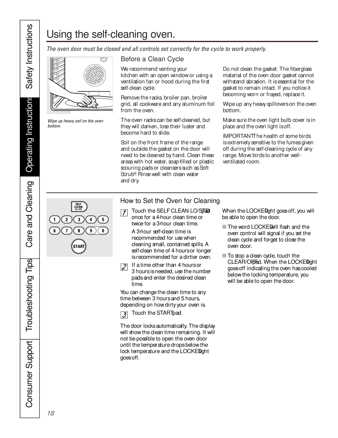 GE JGS905 owner manual Using the self-cleaning oven, Operating Instructions Safety, Before a Clean Cycle 