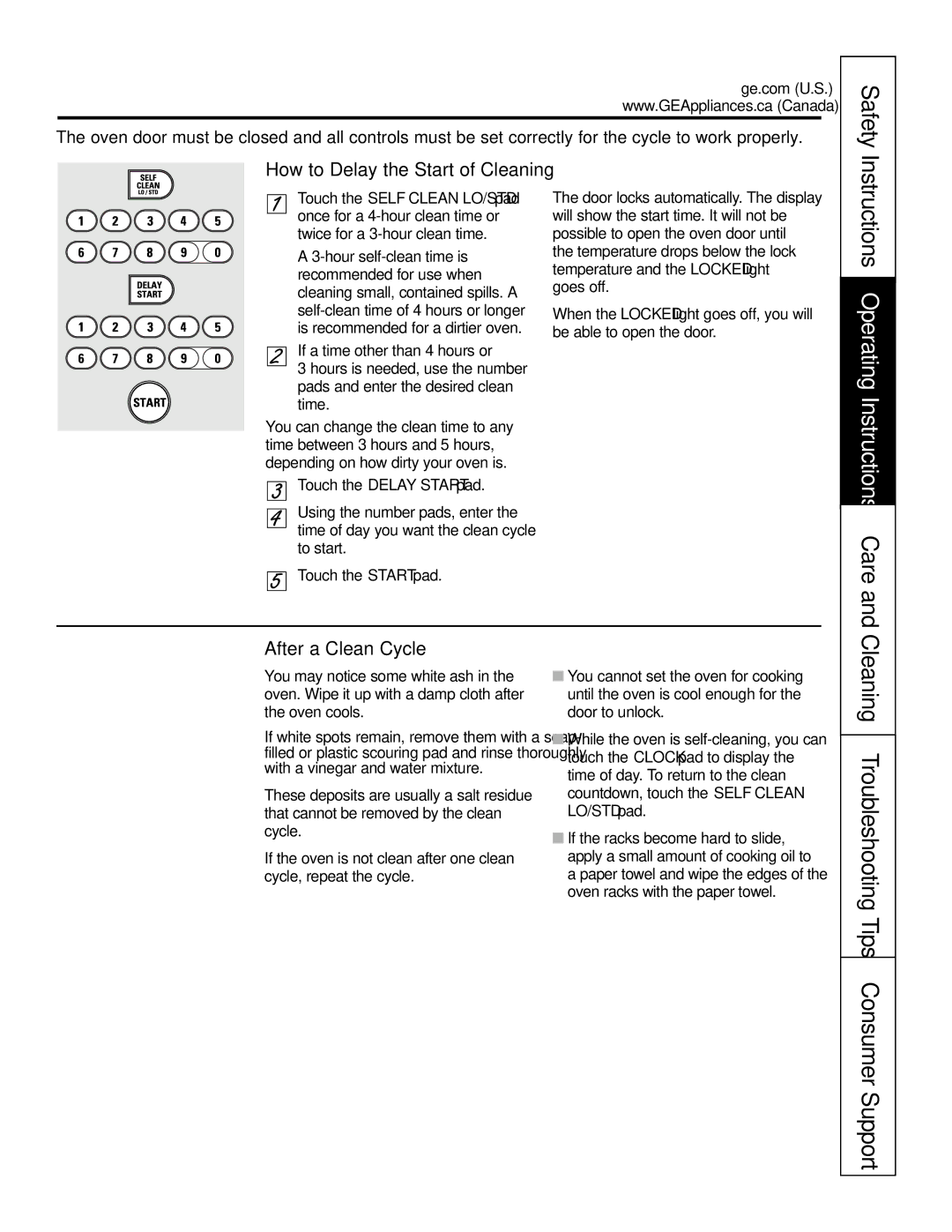 GE JGS905 Cleaning Troubleshooting Tips Consumer Support, After a Clean Cycle, How to Delay the Start of Cleaning 