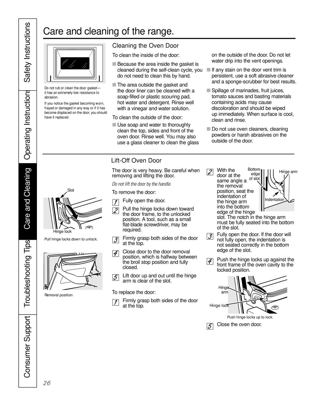 GE JGS905 owner manual Cleaning the Oven Door, Lift-Off Oven Door 