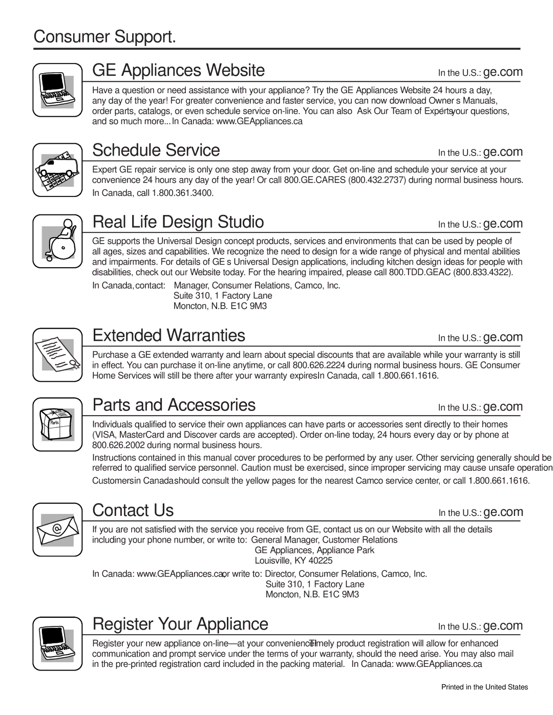 GE JGS905 owner manual Consumer Support, Schedule Service 