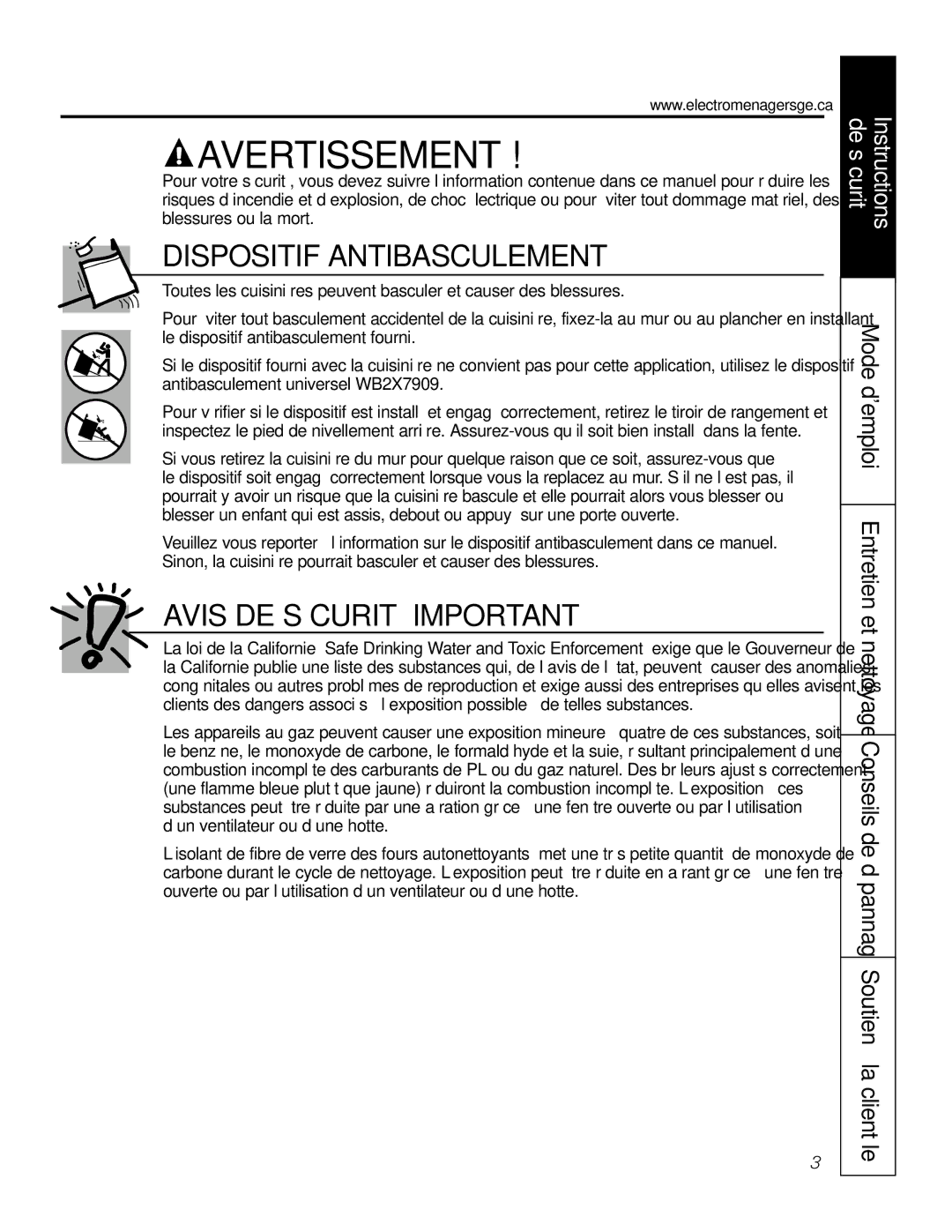 GE JGS905 owner manual Avis DE Sécurité Important 