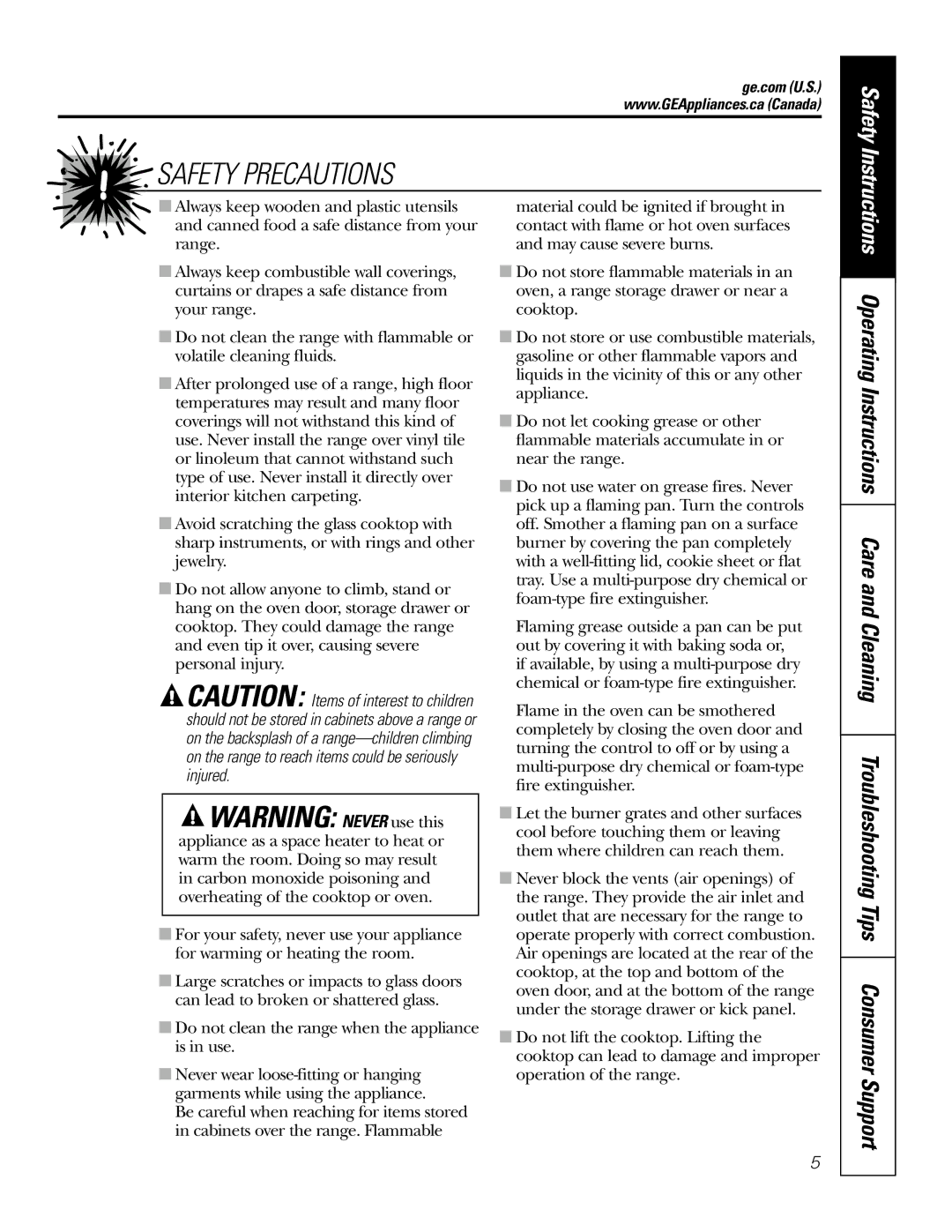 GE JGS905 owner manual Safety 