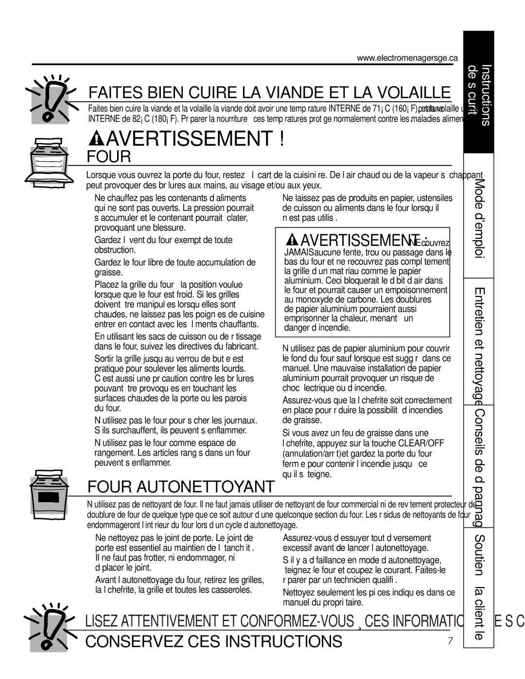 GE JGS905 owner manual Four Autonettoyant, Demploi Entretien et nettoyage Conseils de, Soutien à la, Clientèle 