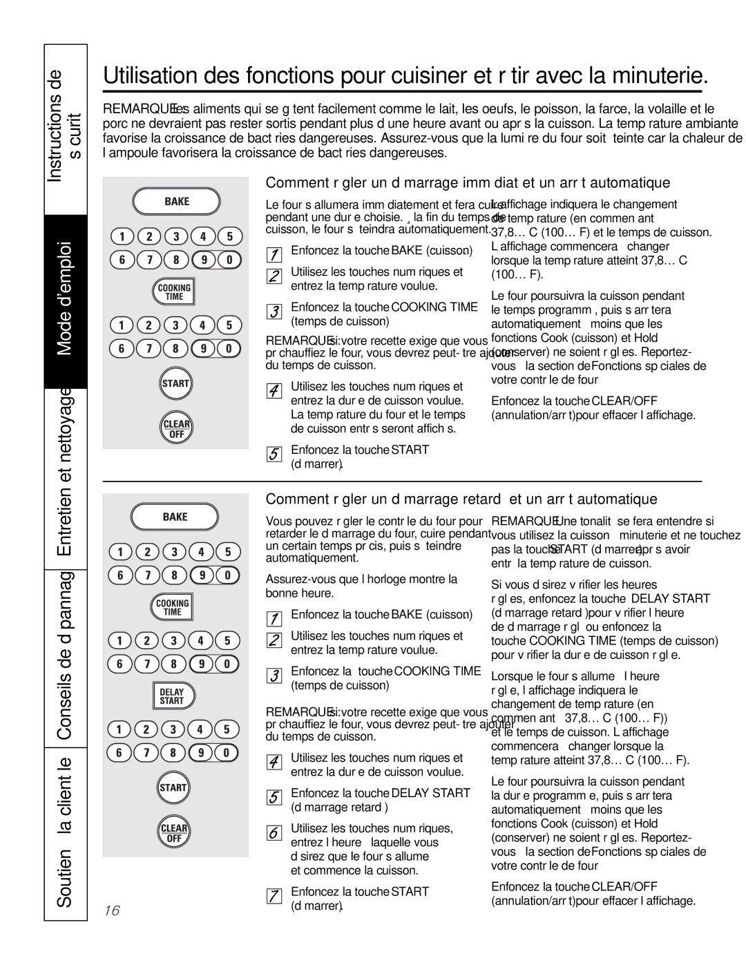 GE JGS905 Et nettoyage Mode demploi, Soutien à la clientèle Conseils de dépannage Entretien, Temps de cuisson, Démarrer 