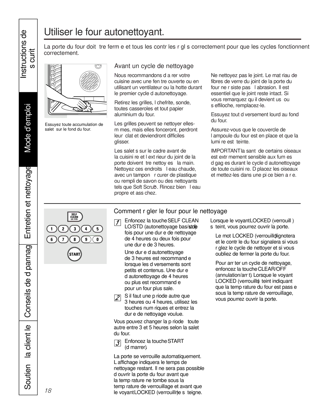 GE JGS905 owner manual Avant un cycle de nettoyage, Utiliser le four autonettoyant 