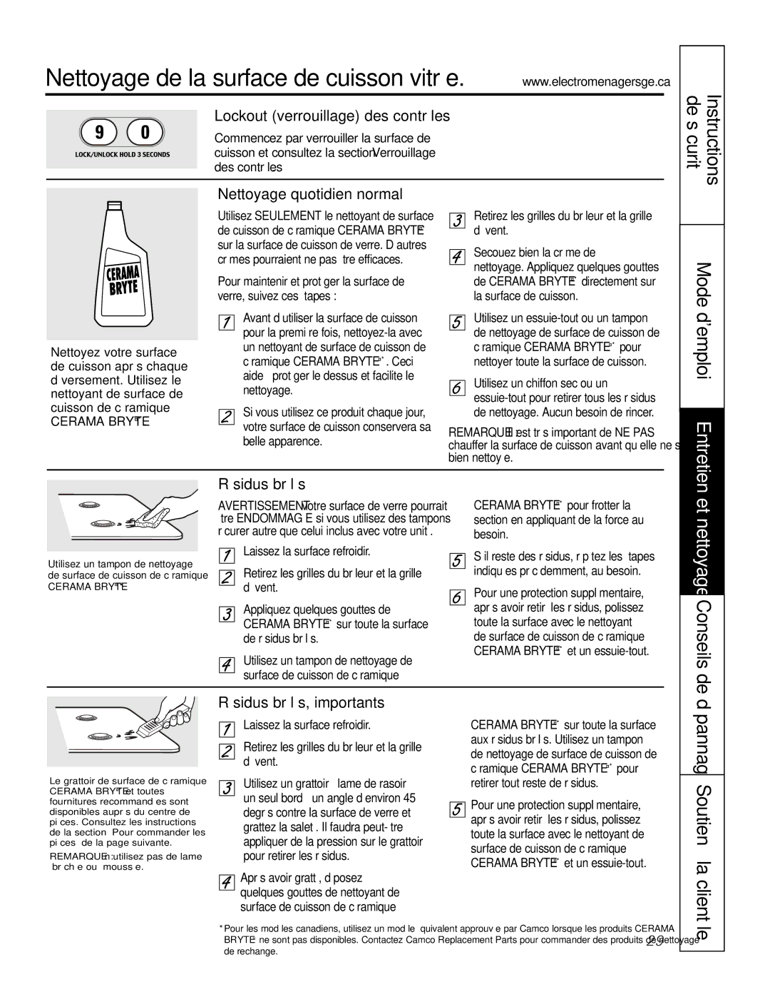 GE JGS905 owner manual Nettoyage de la surface de cuisson vitrée, Mode demploi Entretien 