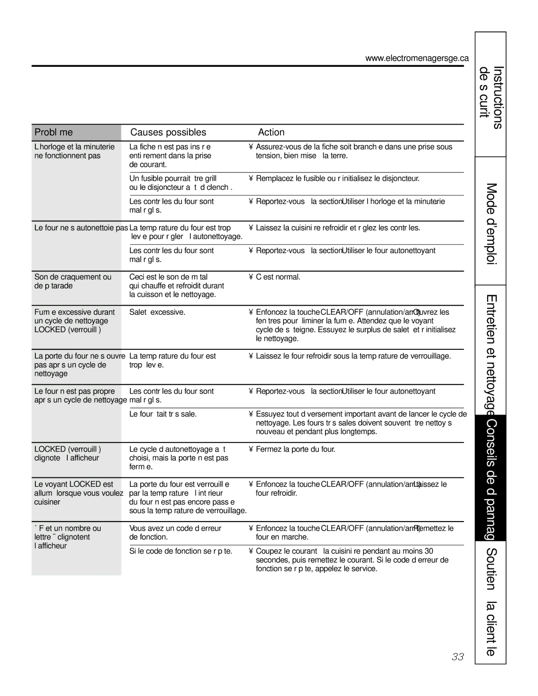 GE JGS905 owner manual Reportez-vous à la section Utiliser le four autonettoyant 