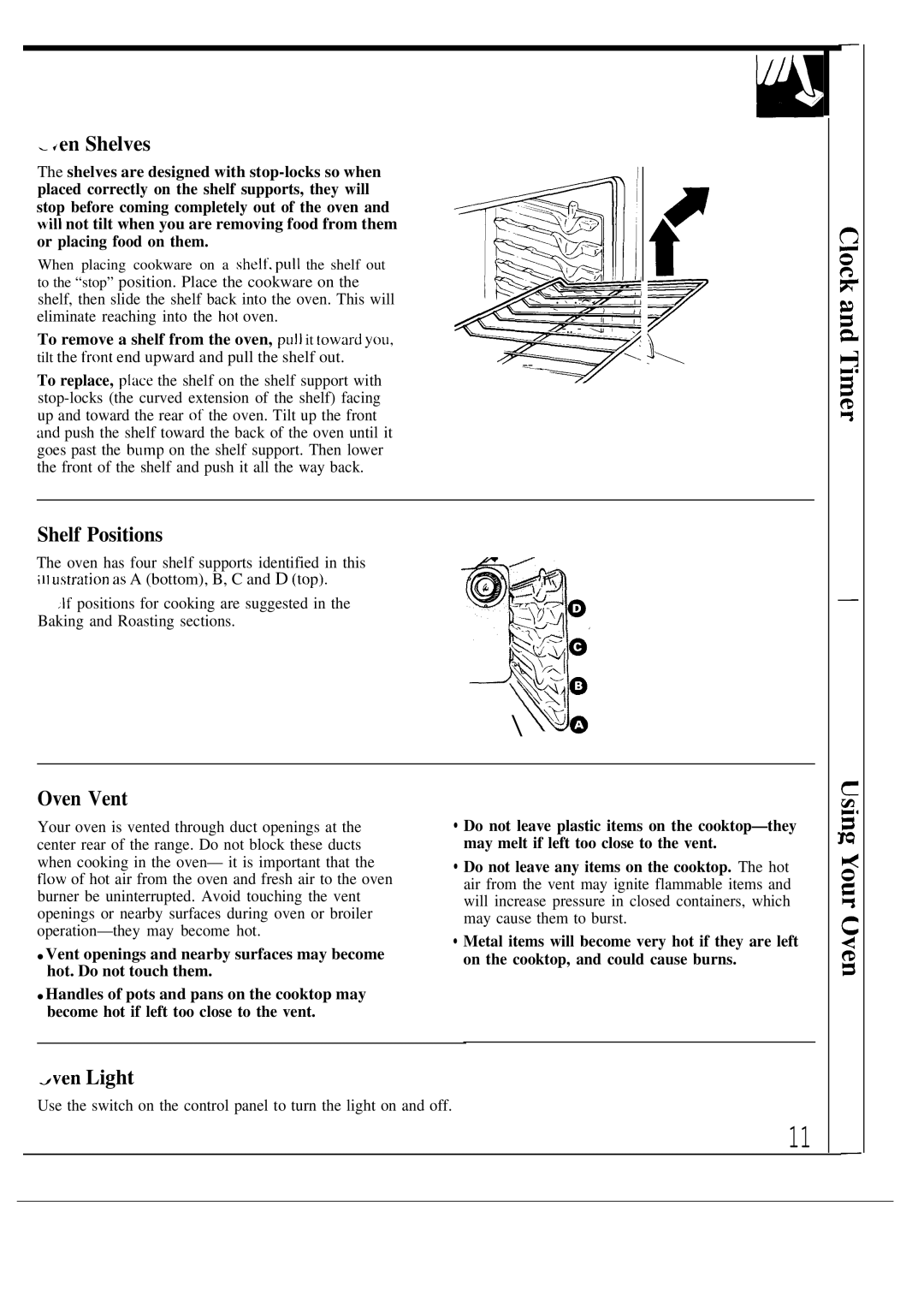 GE 164D2966P053, JGSC12 operating instructions = en Shelves, Shelf Positions, Oven Vent, ~ven Light 