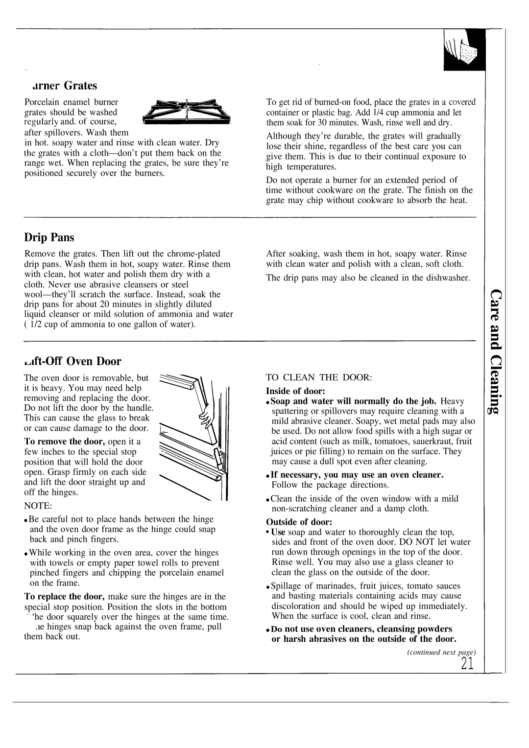 GE 164D2966P053, JGSC12 operating instructions Ner Grates, Drip Pans, ~lft-Off Oven Door, Outside of door 