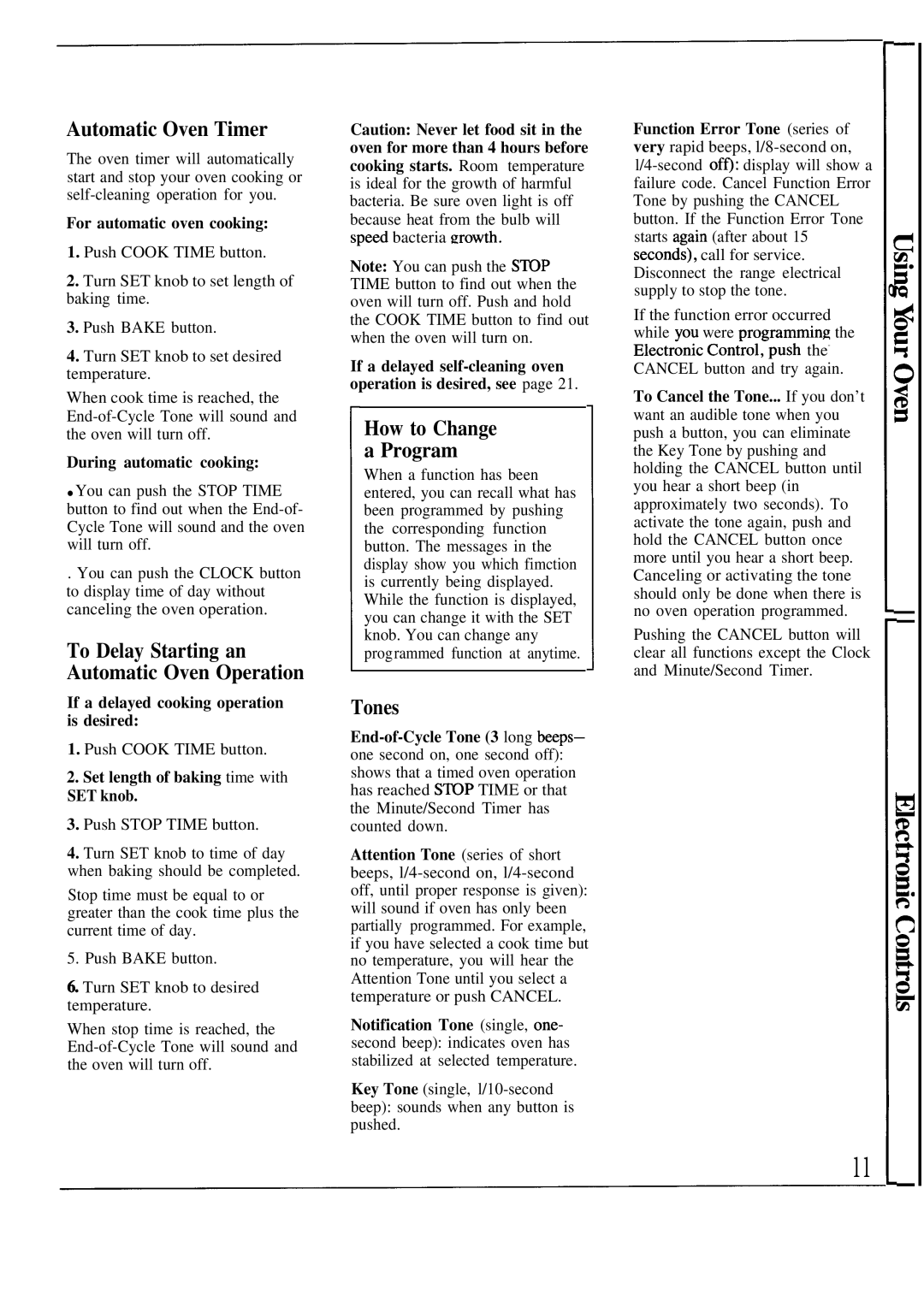 GE JGSP21GEP manual Automatic Oven Timer, Tones, To Delay Starting an Automatic Oven Operation, How to Change a Program 