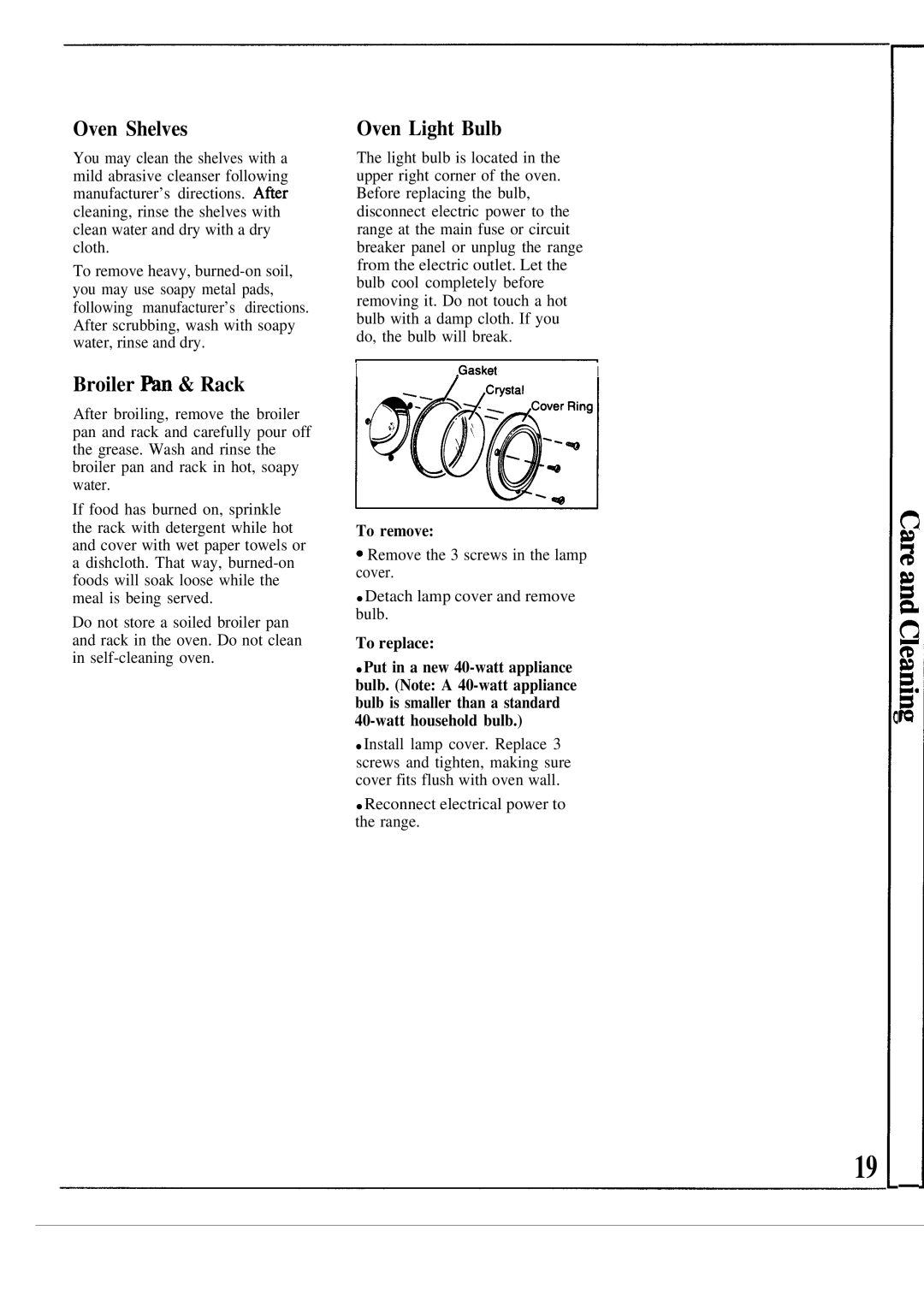 GE JGSP21GEP, JGSP20GEP manual Broiler I%n & Rack, Oven Light Bulb, To remove, To replace 