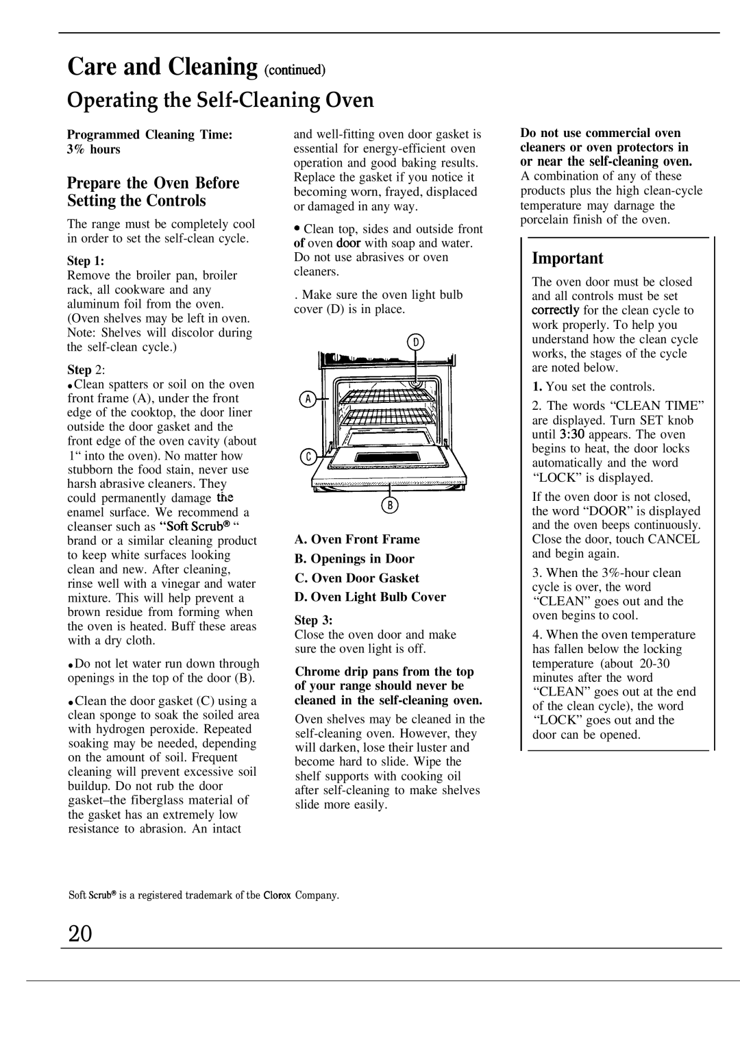 GE JGSP20GEP Care and Cleaning continu~, Prepare the Oven Before Setting the Controls, Or near the self-cleaning oven 