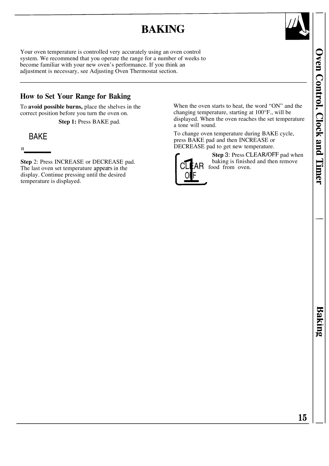 GE JGSP21GER, JGSP20GER operating instructions Bake, How to Set Your Range for Baking 