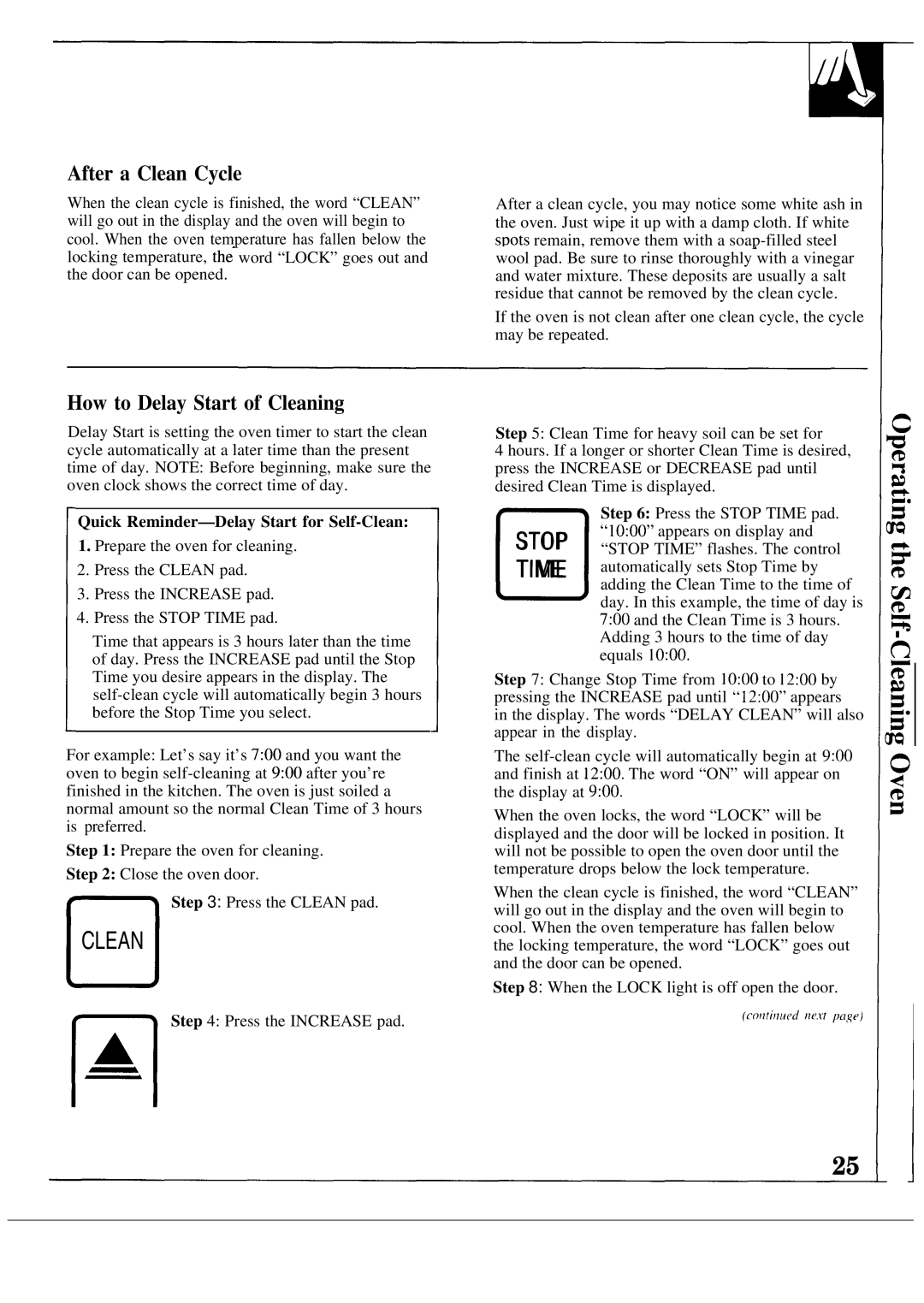 GE JGSP21GER, JGSP20GER After a Clean Cycle, How to Delay Start of Cleaning, Quick Reminder-Delay Start for Self-Clean 